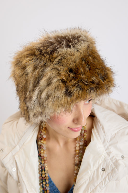 FAUX FUR HAT BROWN