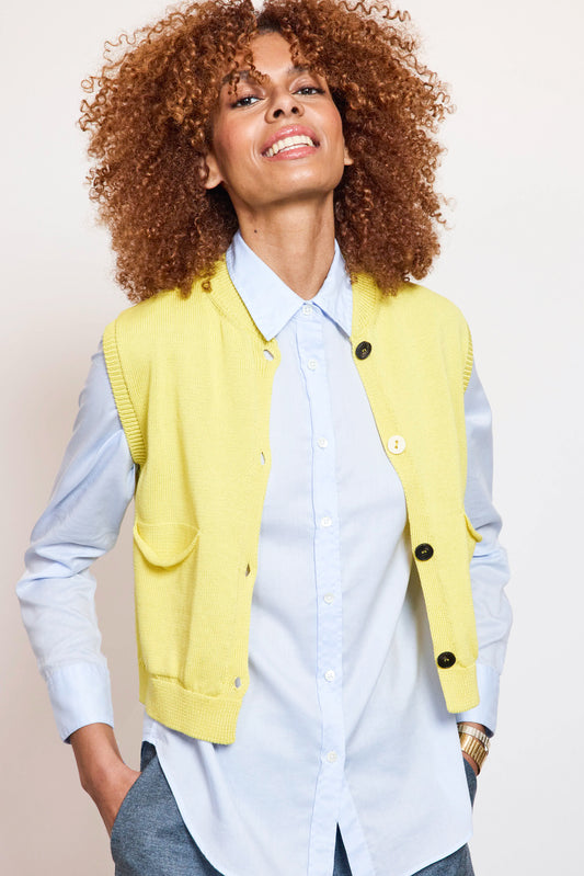 CARDIGAN SANS MANCHE JAUNE