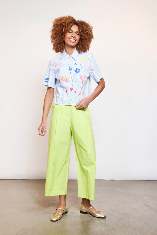 PANTALON PINCES POPELINE LIME