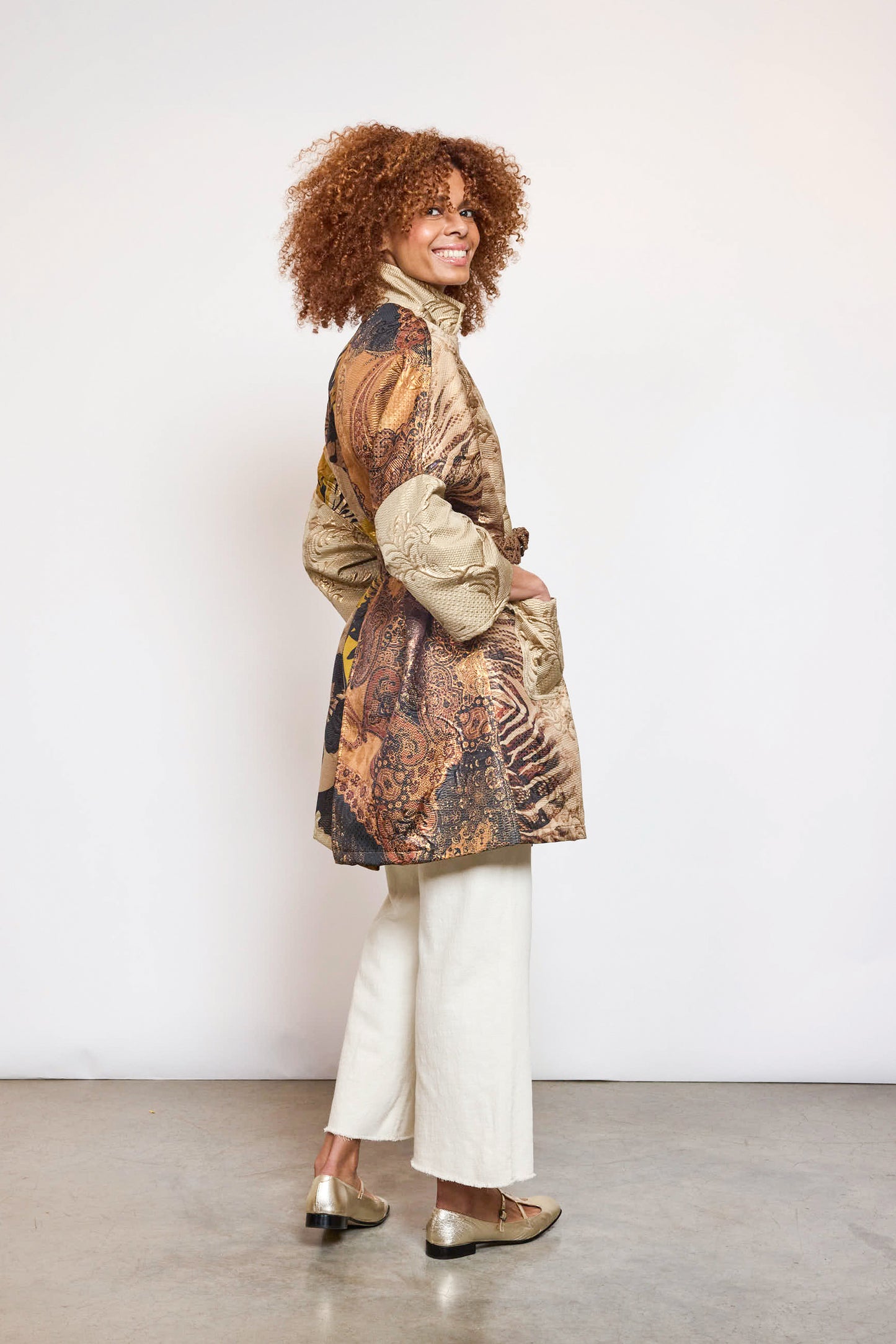 BROCADE COAT CAMEL