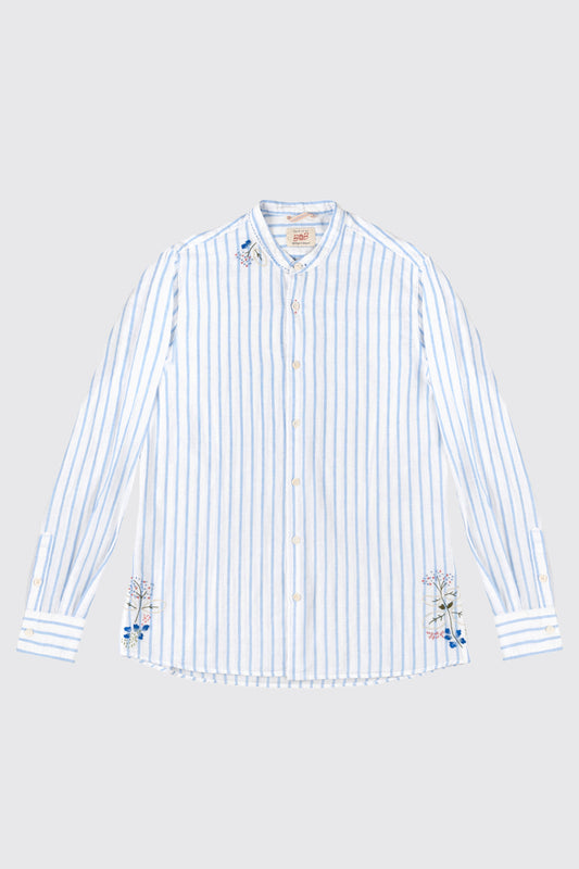 LINEN SHIRT OFFICER COLLAR SKY