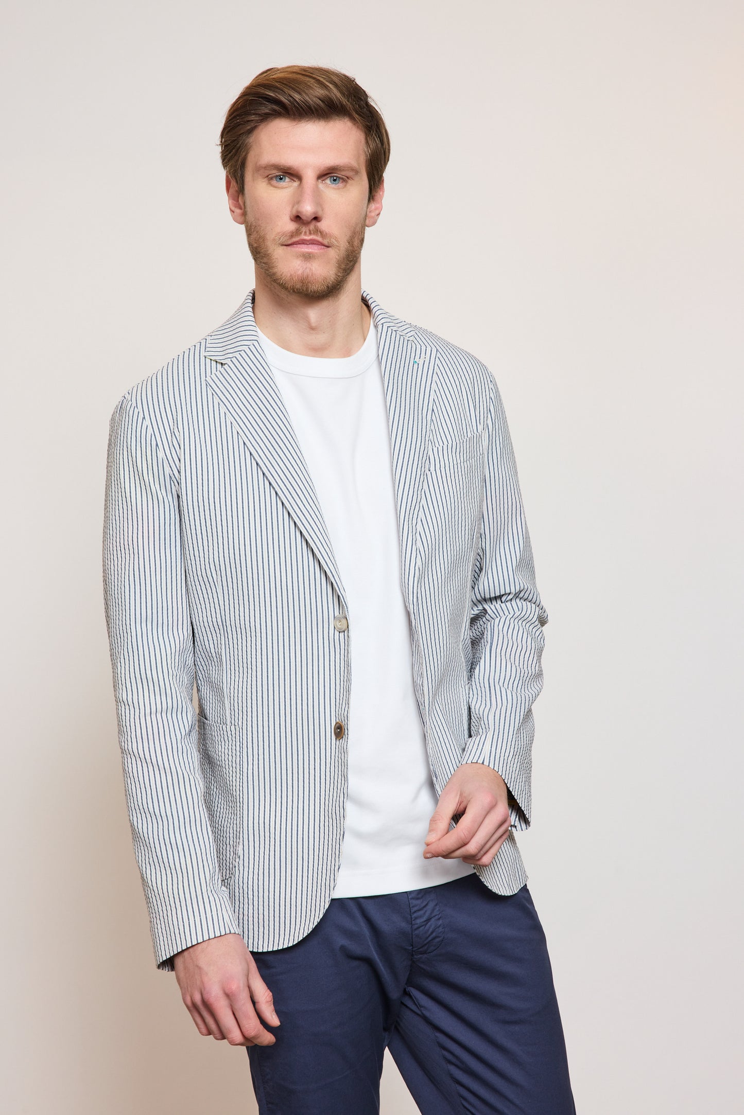 STRIPED SEERSUKER JACKET NAVY