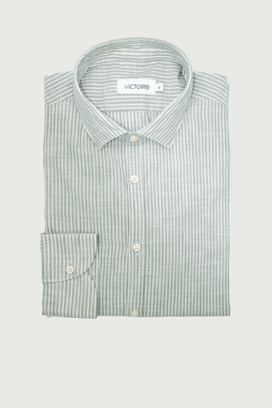 LIN X COTON FITTED SHIRT GREEN STRIPES