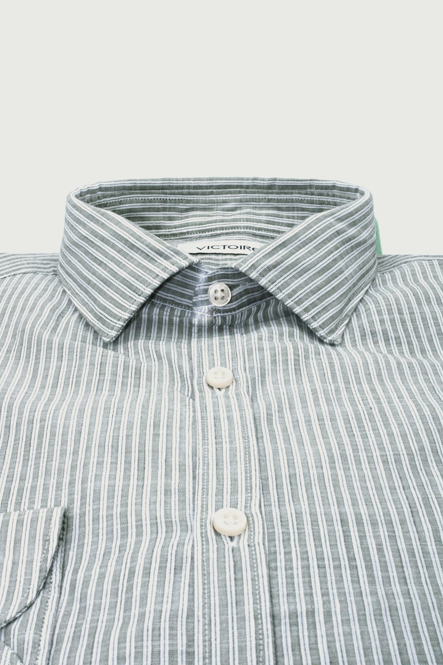 LIN X COTON FITTED SHIRT GREEN STRIPES