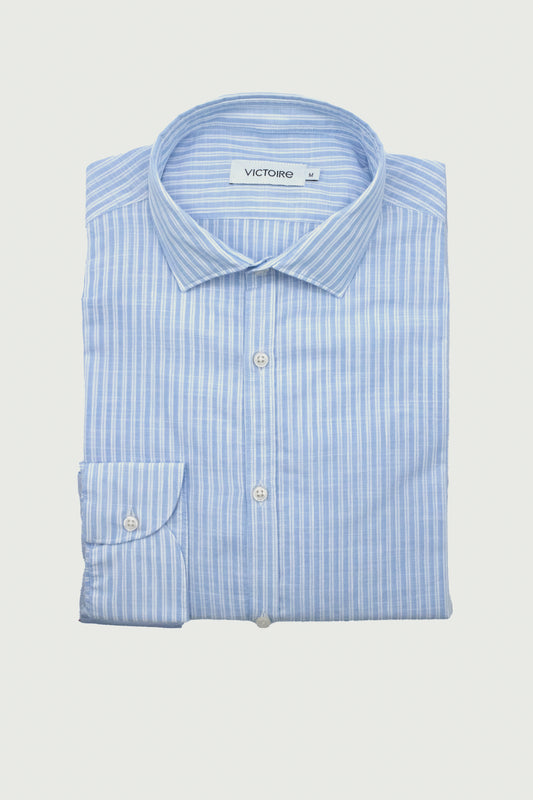 LIN X COTON FITTED SHIRT BLUE STRIPES