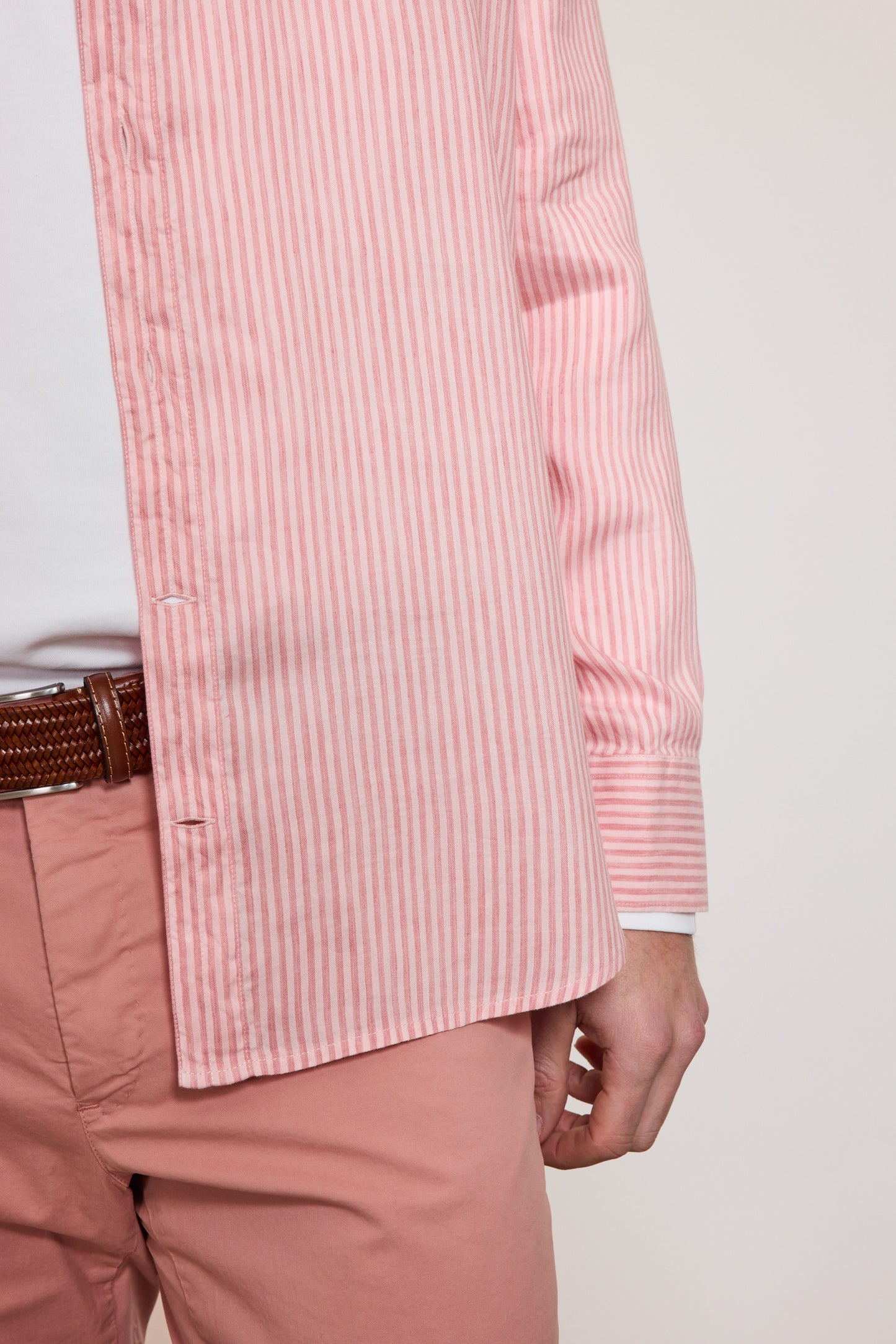 LINEN SEMI SLIM SHIRT PINK STRIPES