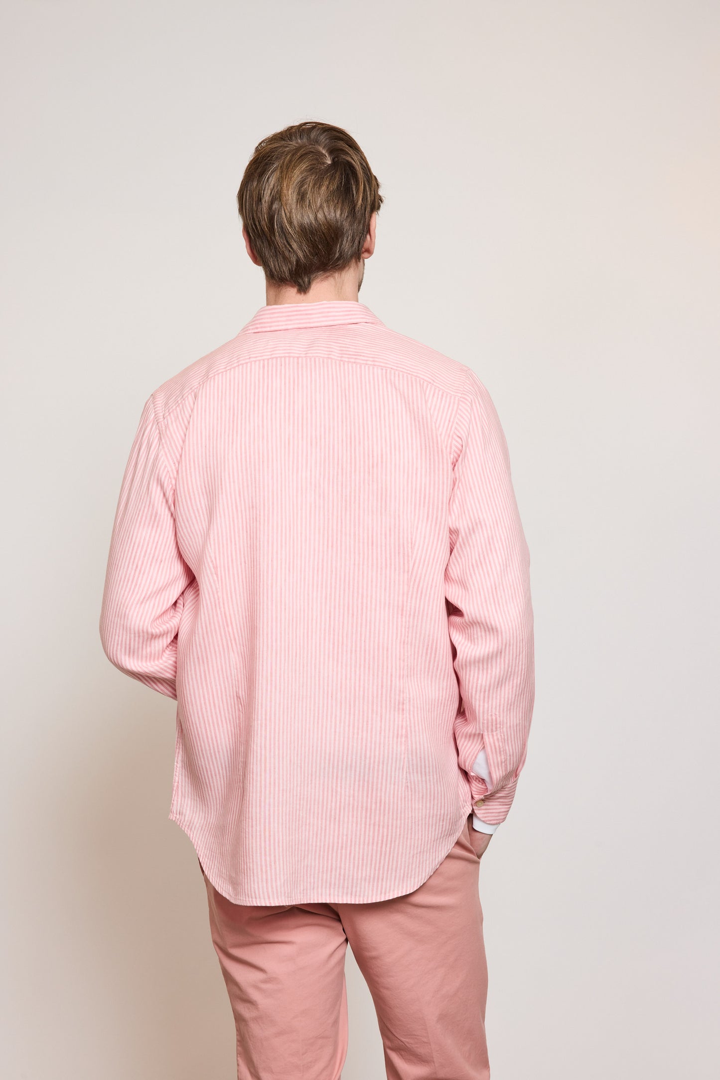 LINEN SEMI SLIM SHIRT PINK STRIPES