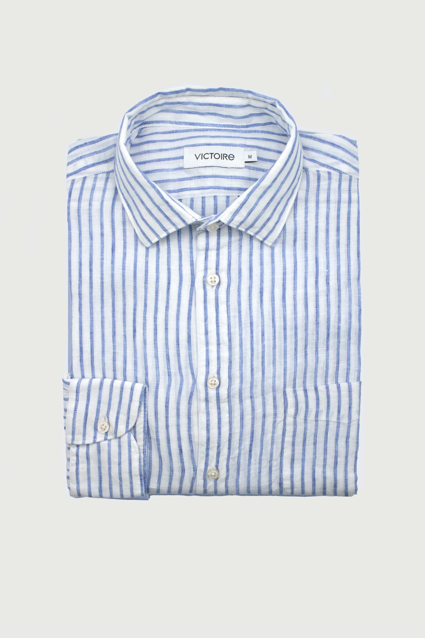 LINEN SEMI SLIM SHIRT BLUE STRIPES