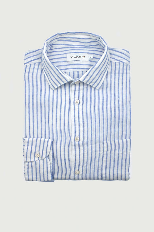 LINEN SEMI SLIM SHIRT BLUE STRIPES