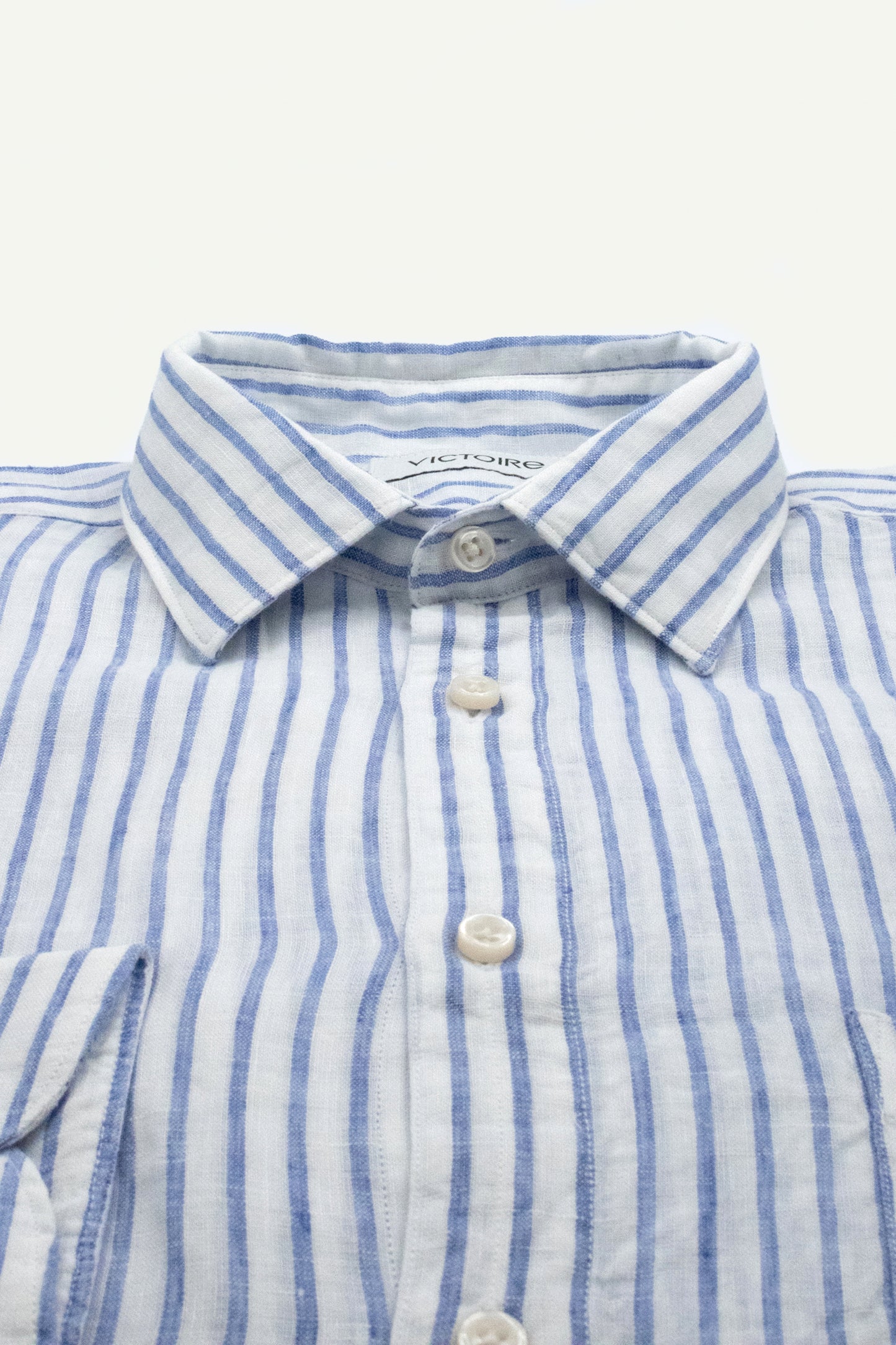 LINEN SEMI SLIM SHIRT BLUE STRIPES