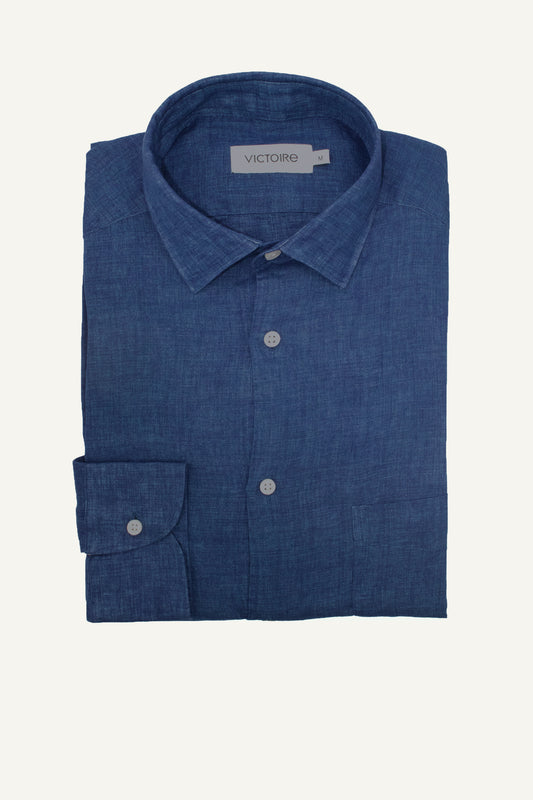 LINEN SEMI SLIM SHIRT NAVY