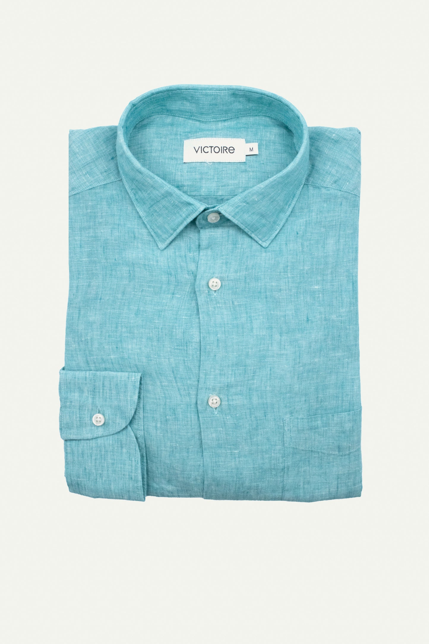 LINEN SEMI SLIM SHIRT AQUA