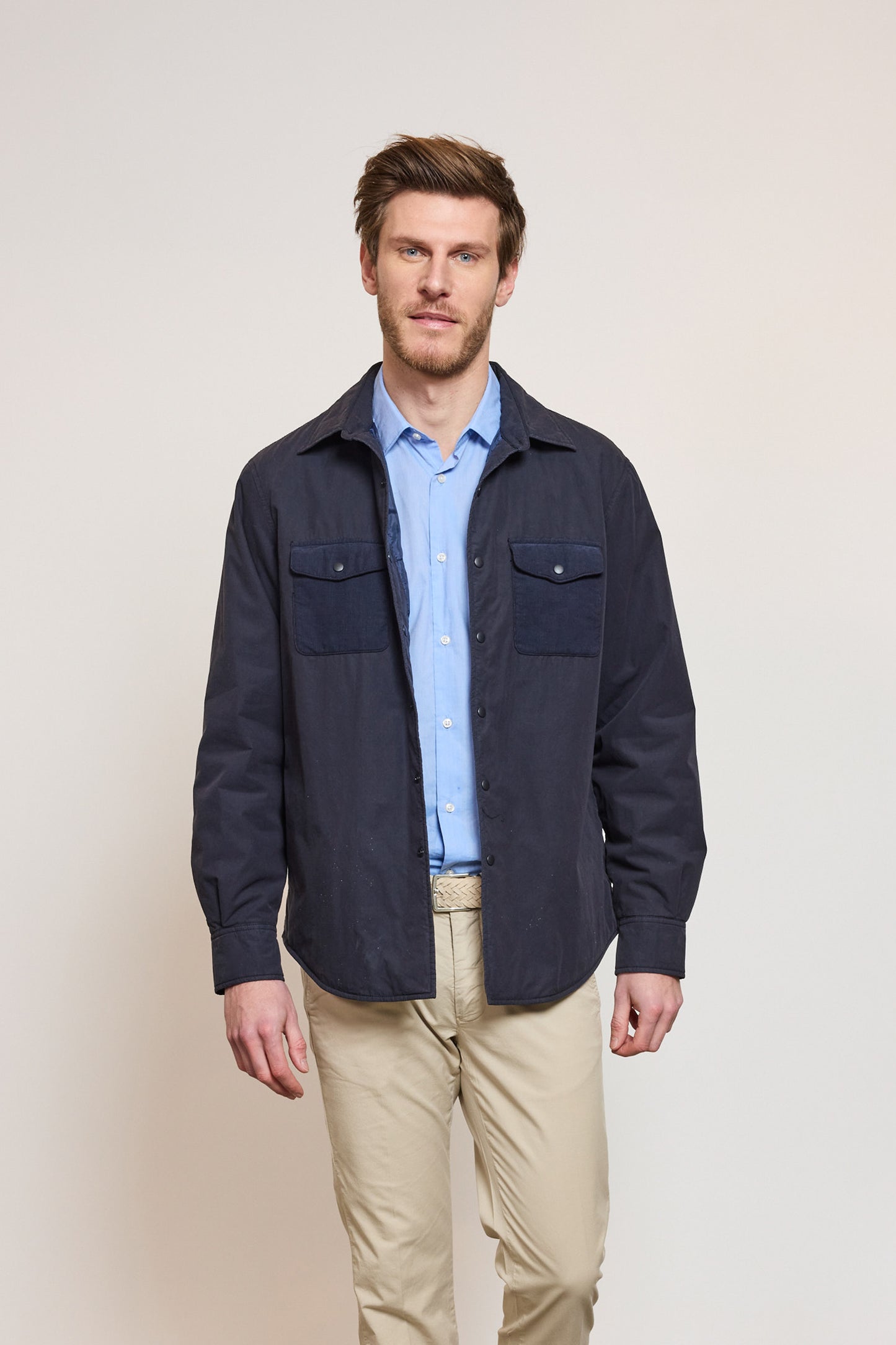 TWO-MATERIAL OVERSHIRT NAVY