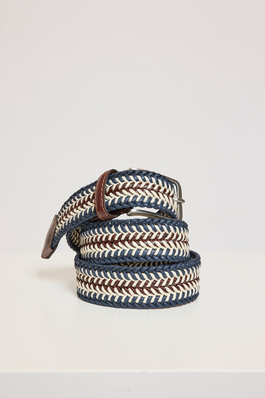 TRICOLOR LEATHER BELT NAVY