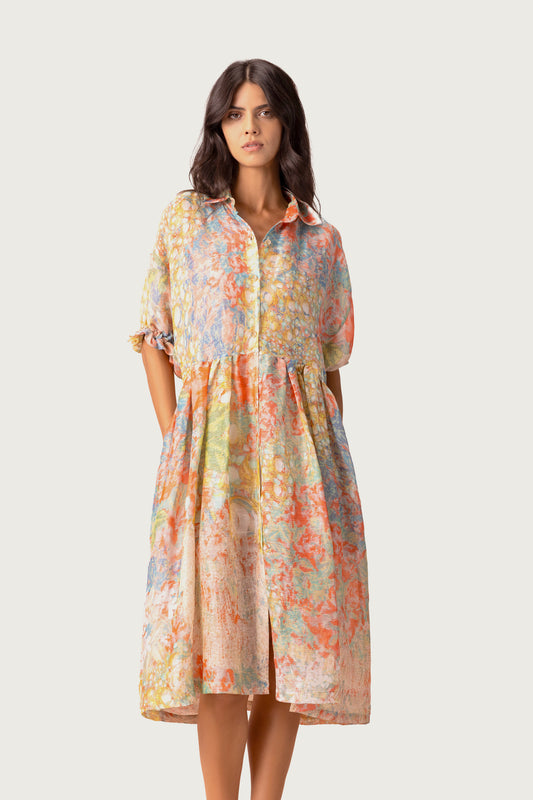 LINEN DRESS MULTICOLORED