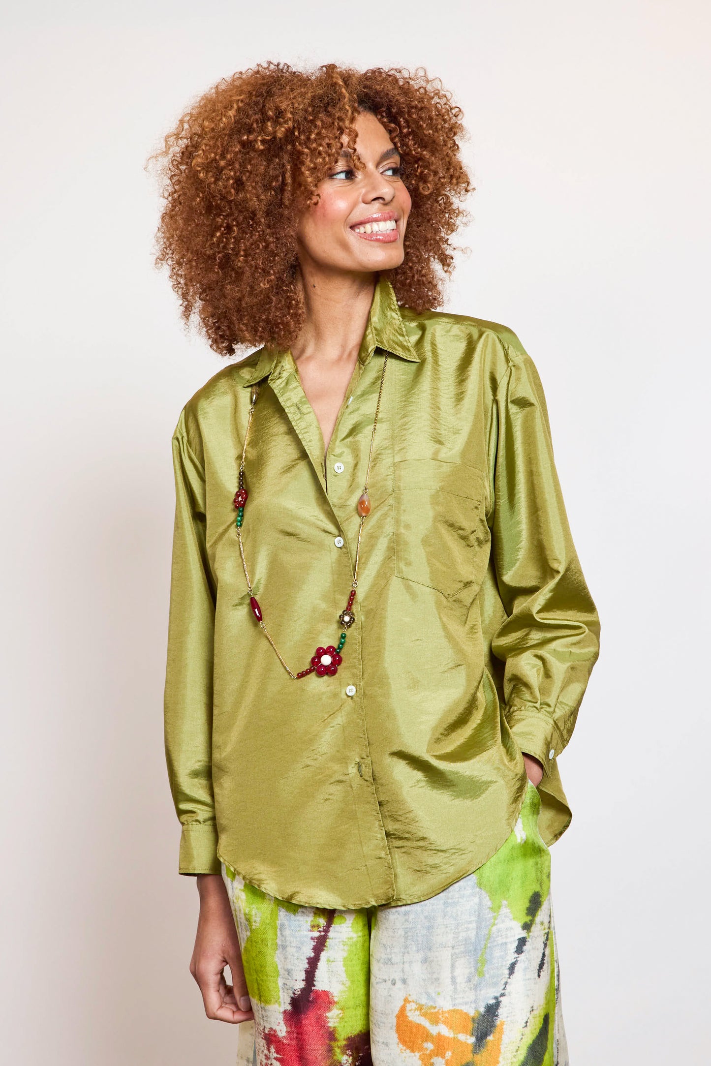 CHEMISE EN TAFF OLIVE