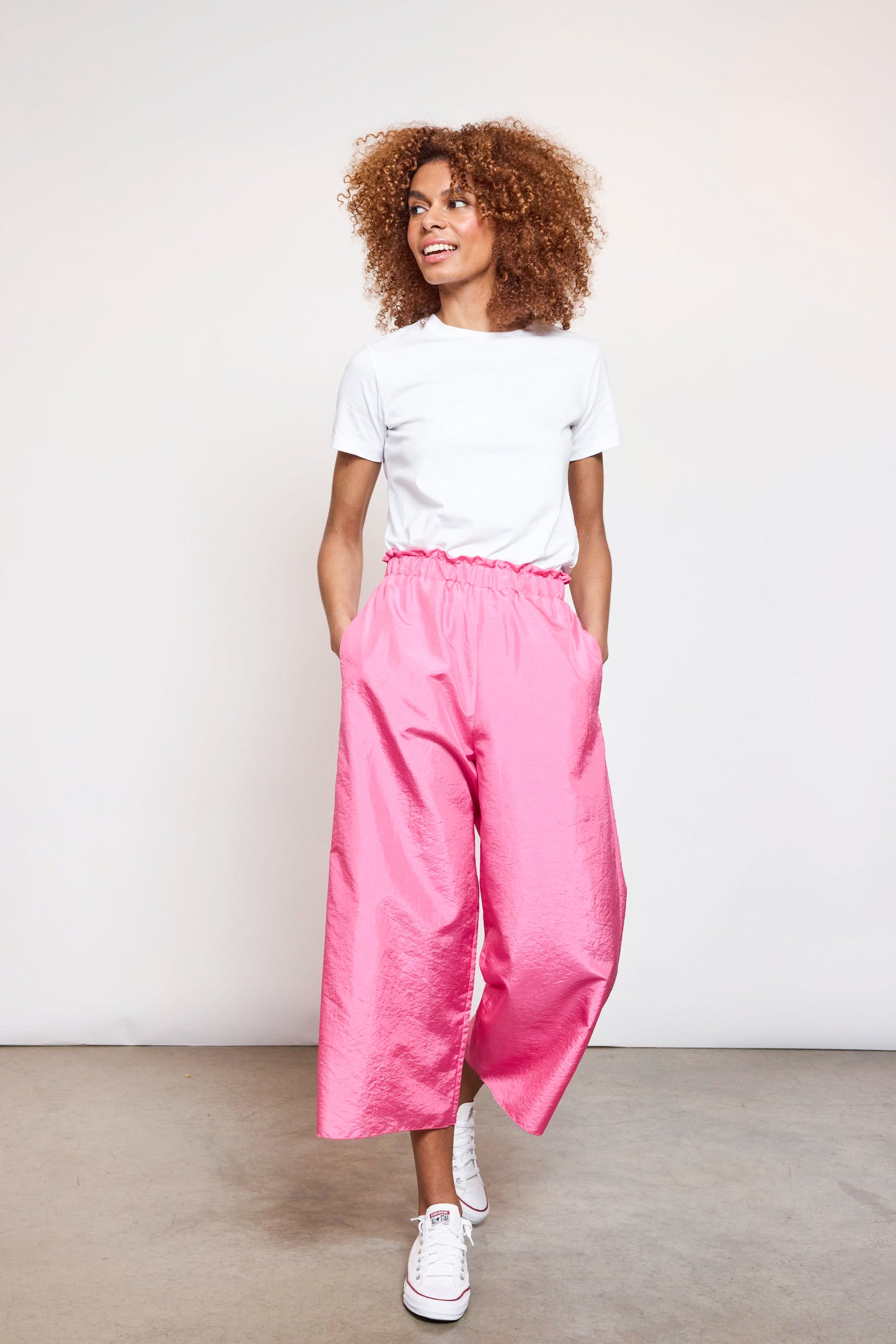 PANTALON EN TAFF FUSCHIA