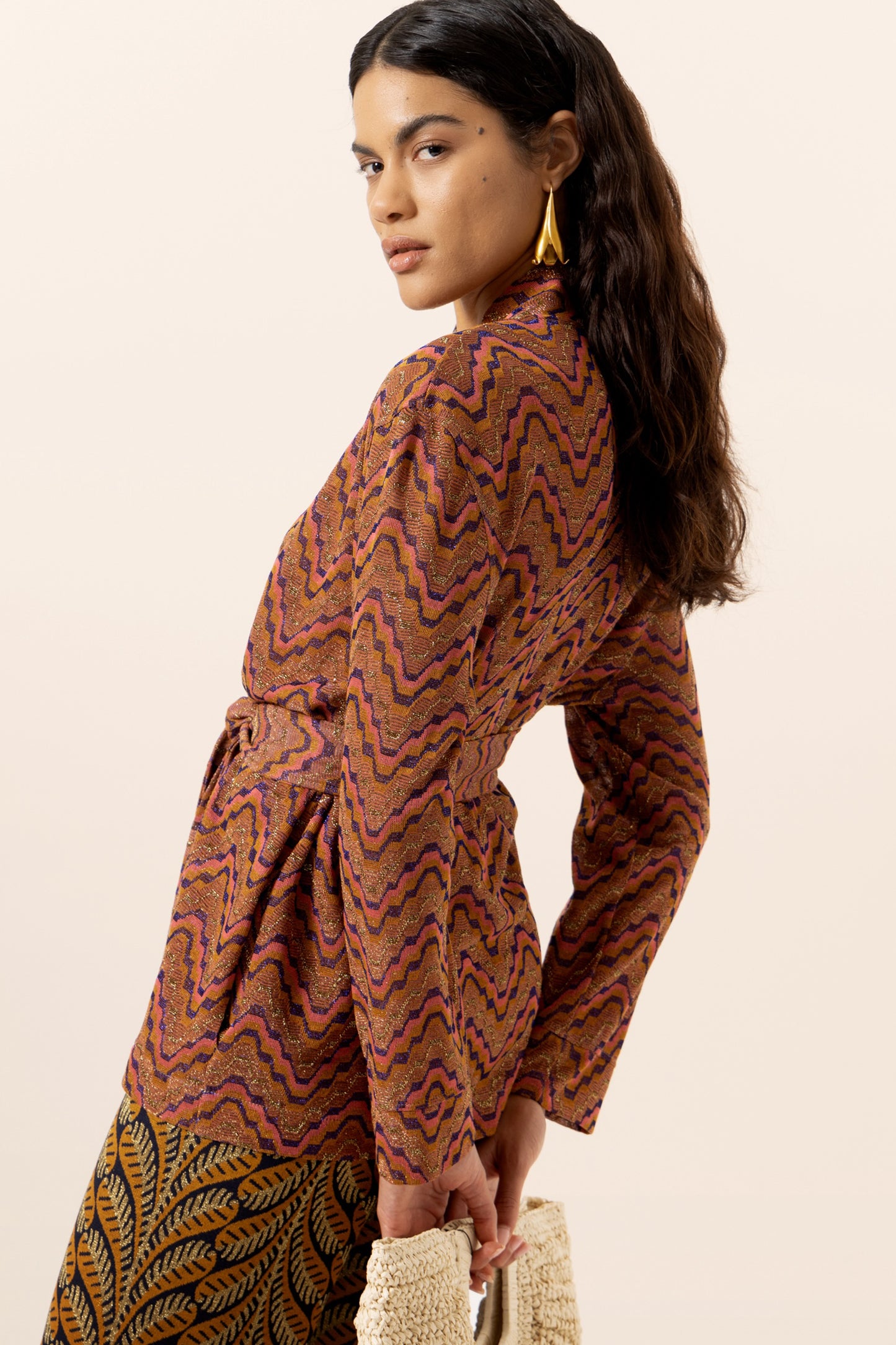 LUREX AND JERSEY KIMONO TERRACOTTA