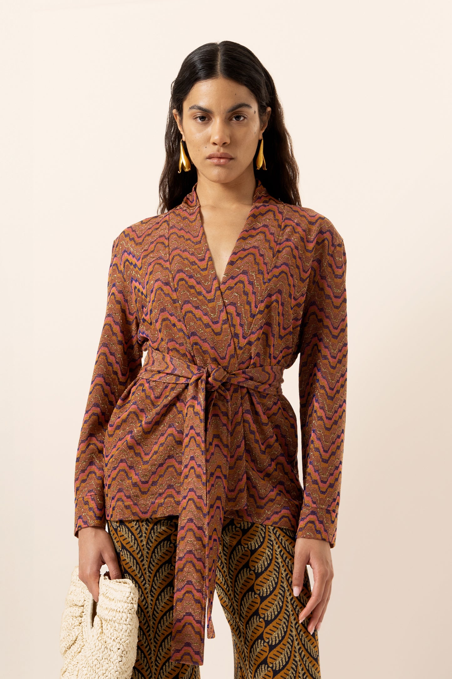 LUREX AND JERSEY KIMONO TERRACOTTA