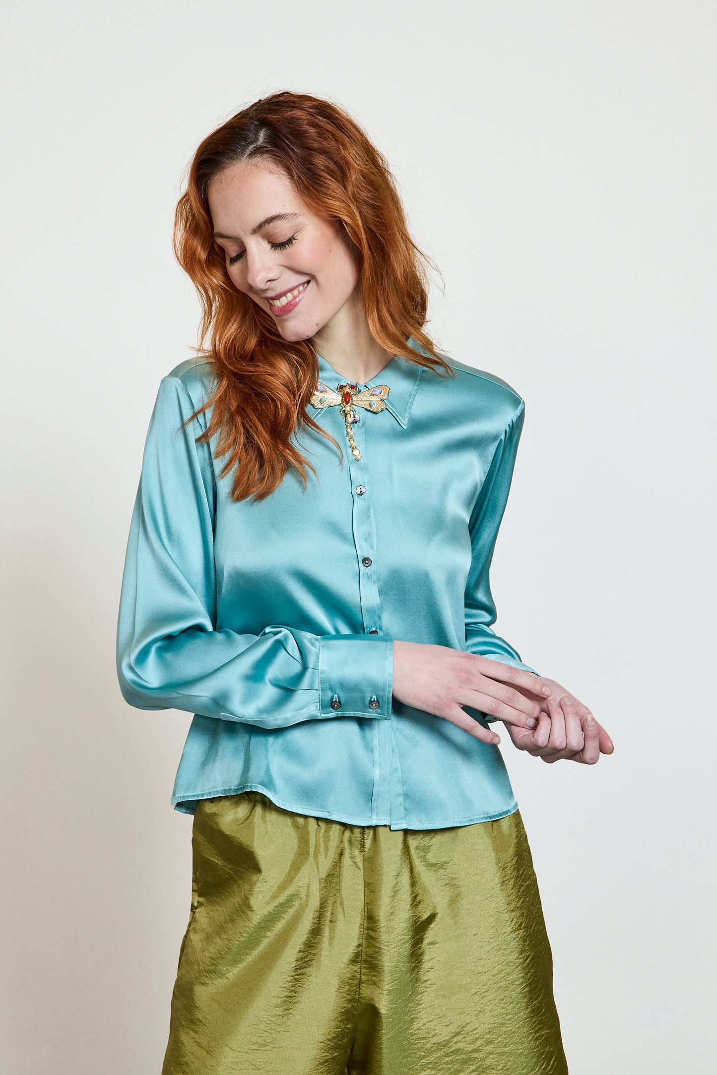 SILK SHORT SHIRT CELADON