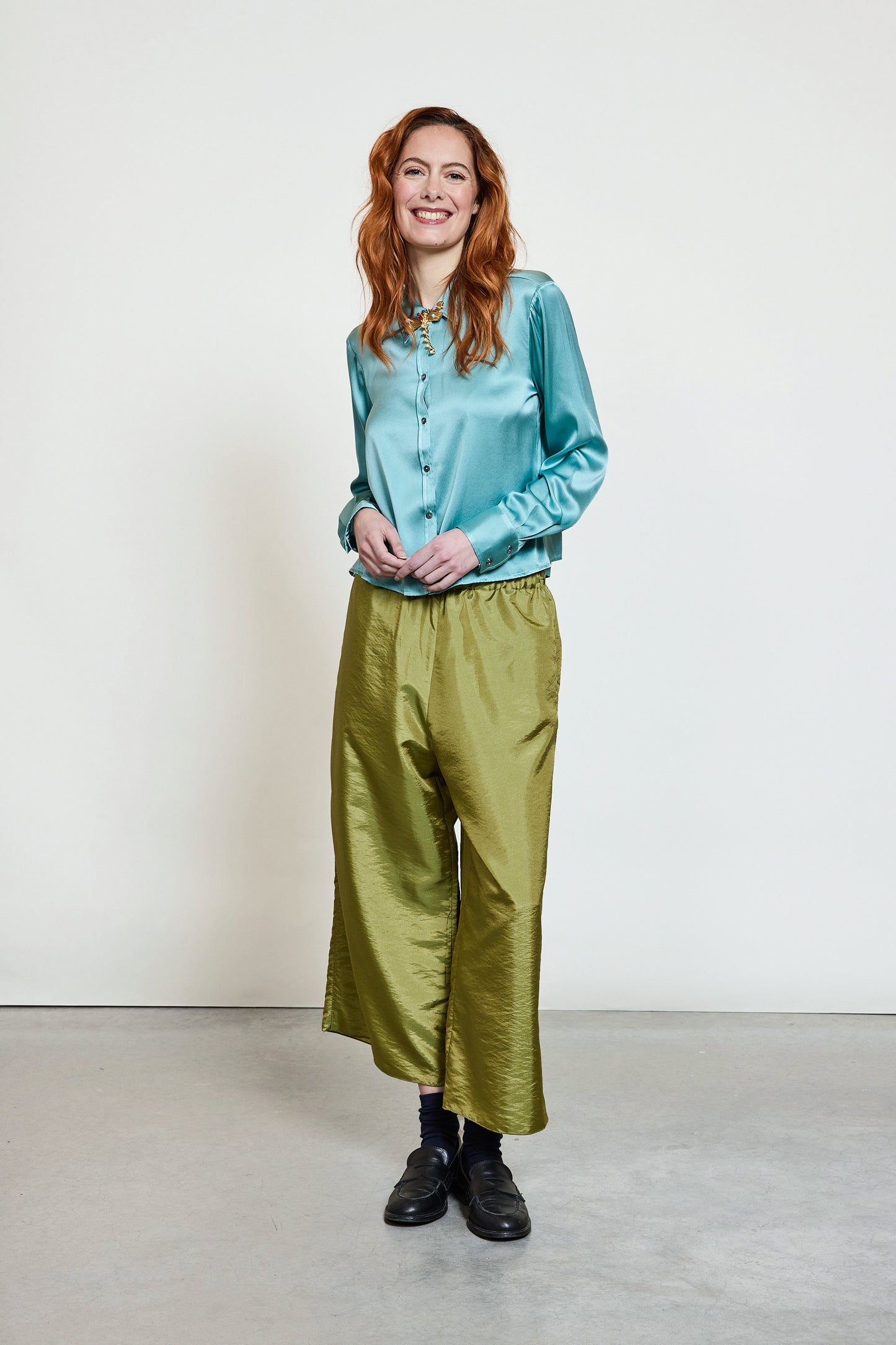 SILK SHORT SHIRT CELADON