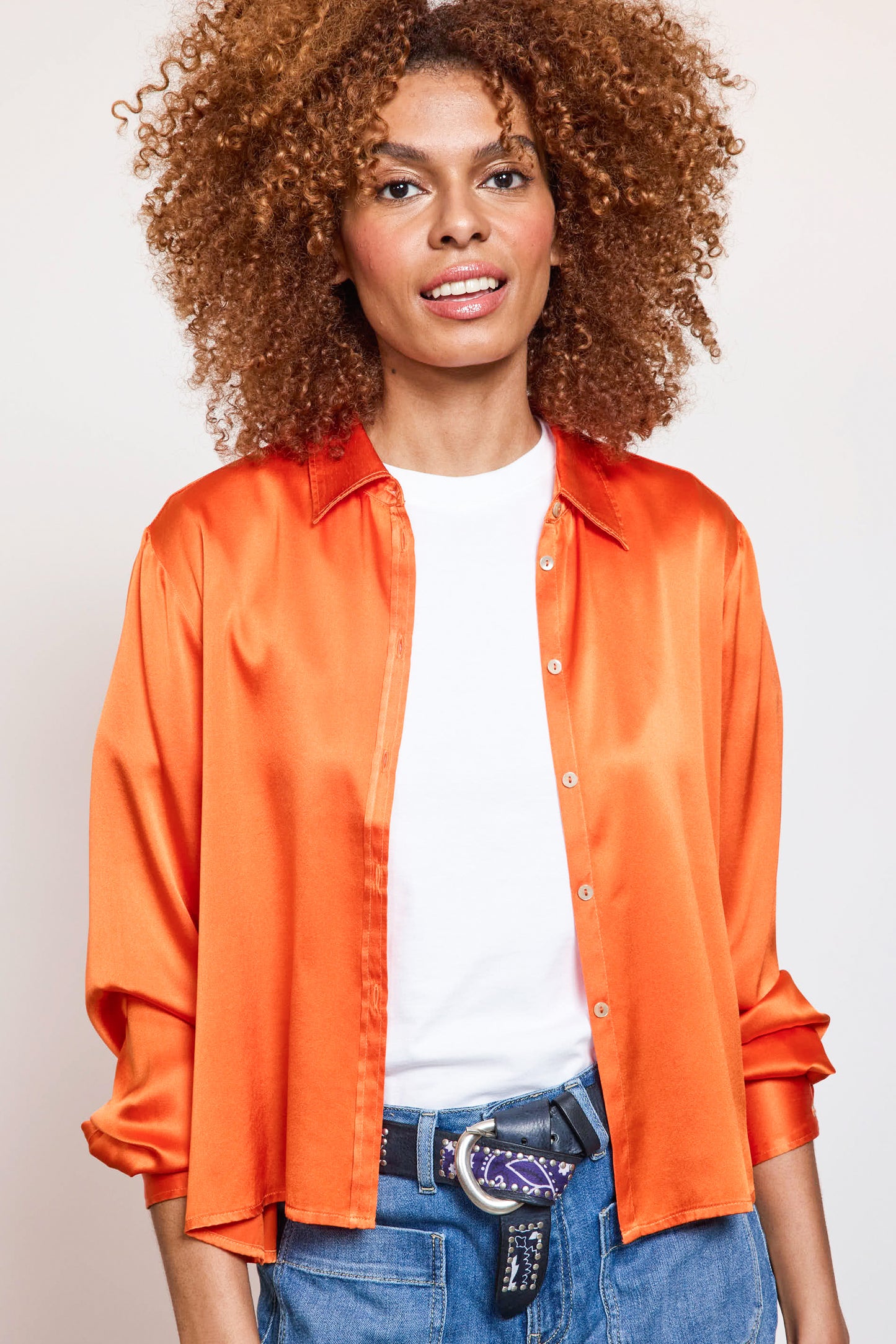 CHEMISE COURTE EN SOIE ORANGE