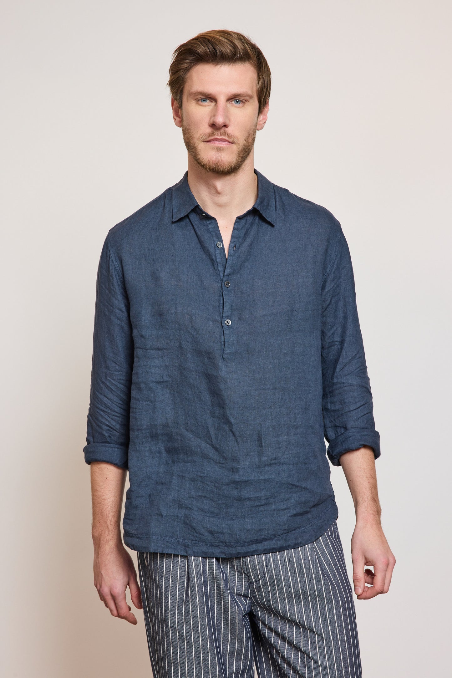 LINEN POLO SHIRT NAVY