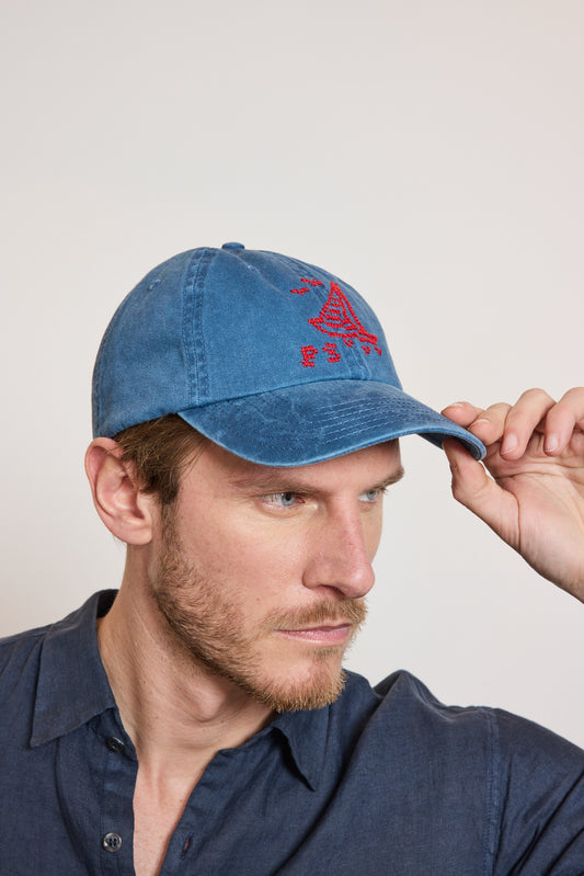 BLUE EMBROIDERED BOAT CAP BLUE