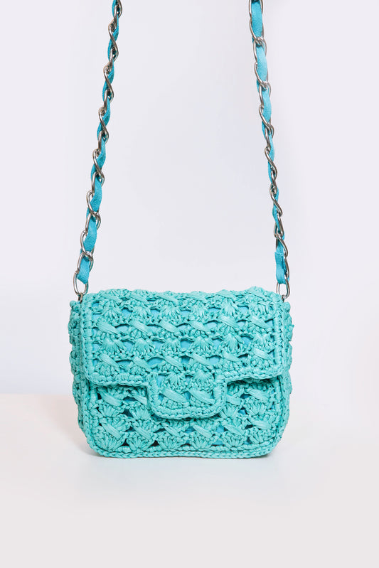 SAC CARRÉ EN RAPHIA AQUA