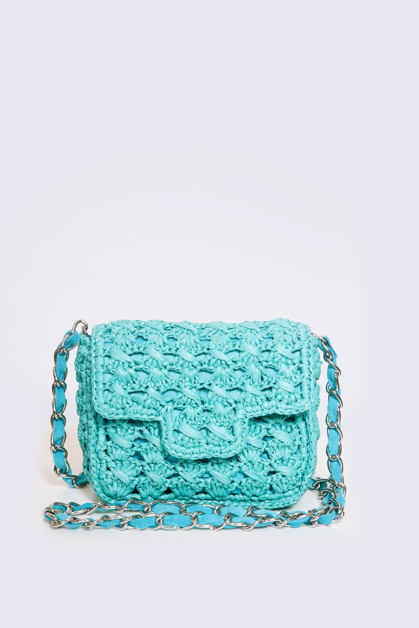 SAC CARRÉ EN RAPHIA AQUA