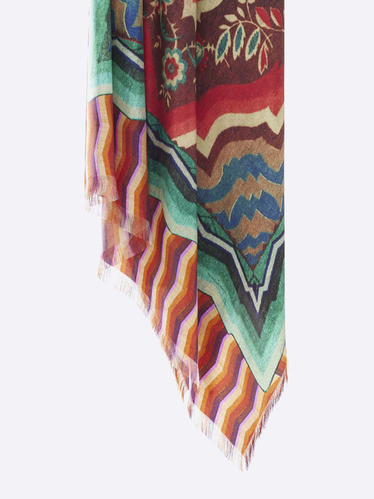 SMALL FRINGE SILK SCARF ZIG ZAG