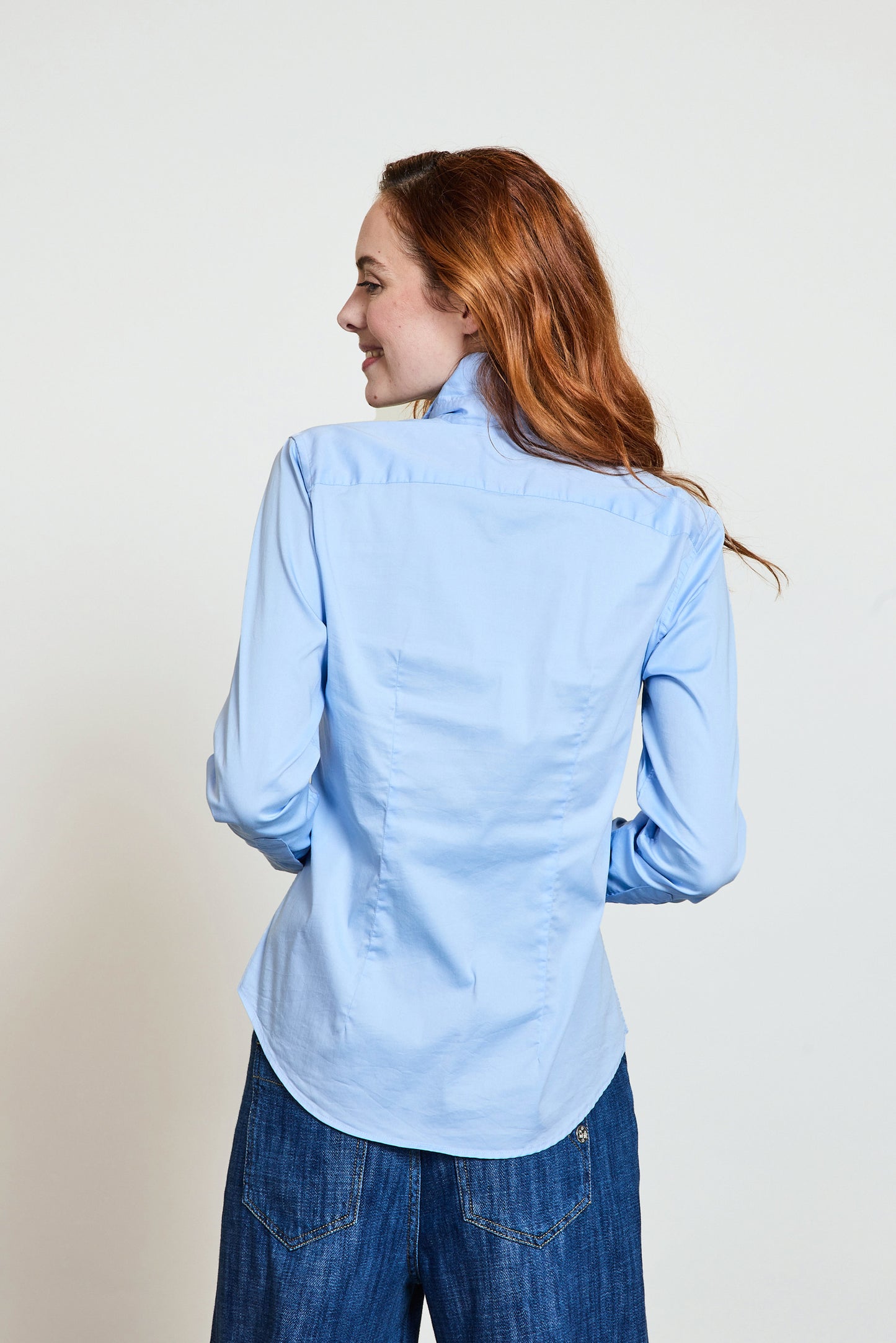 STRETCH SATIN CAPRI SHIRT BLUE