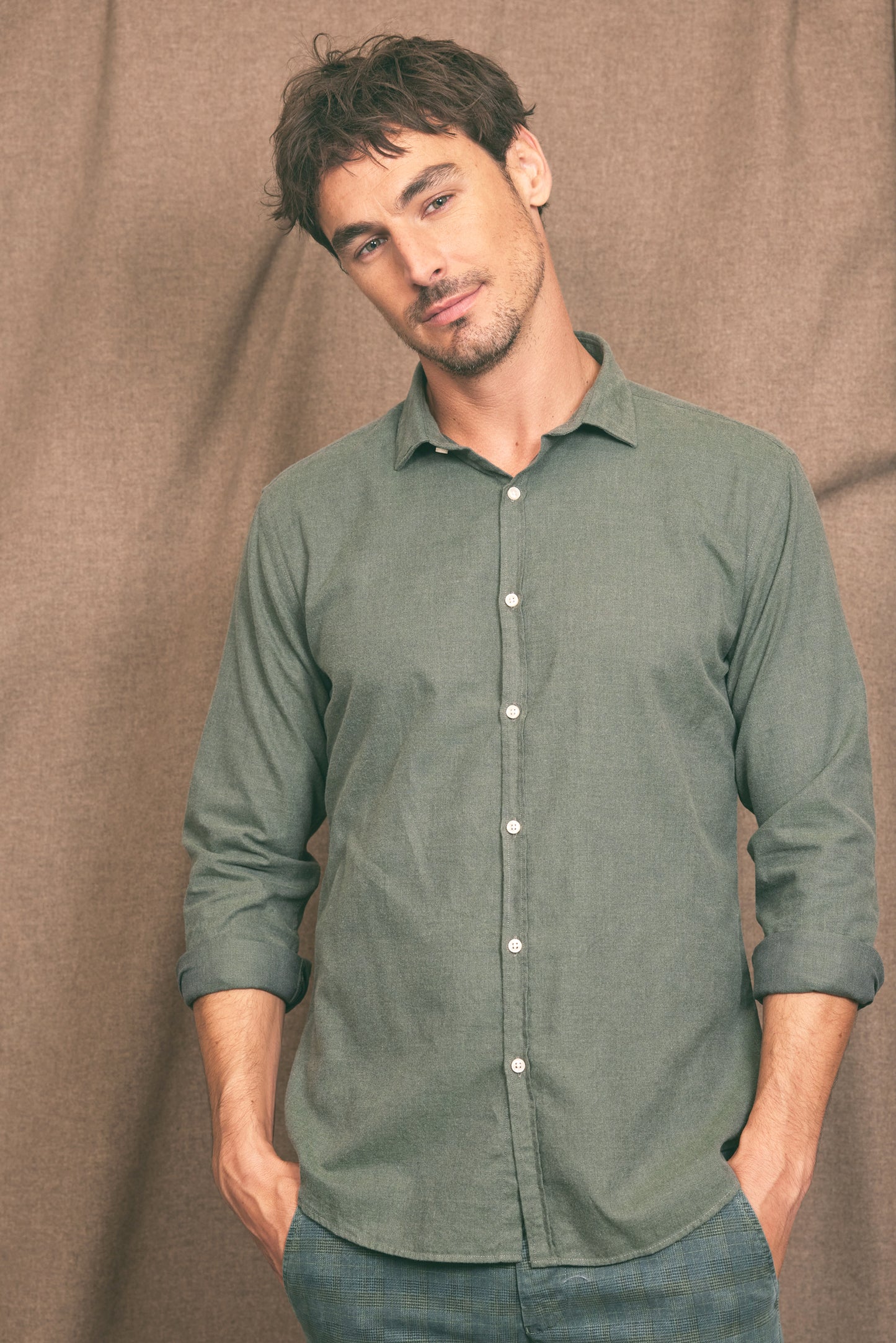 FLANNEL FITTED SHIRT KHAKI