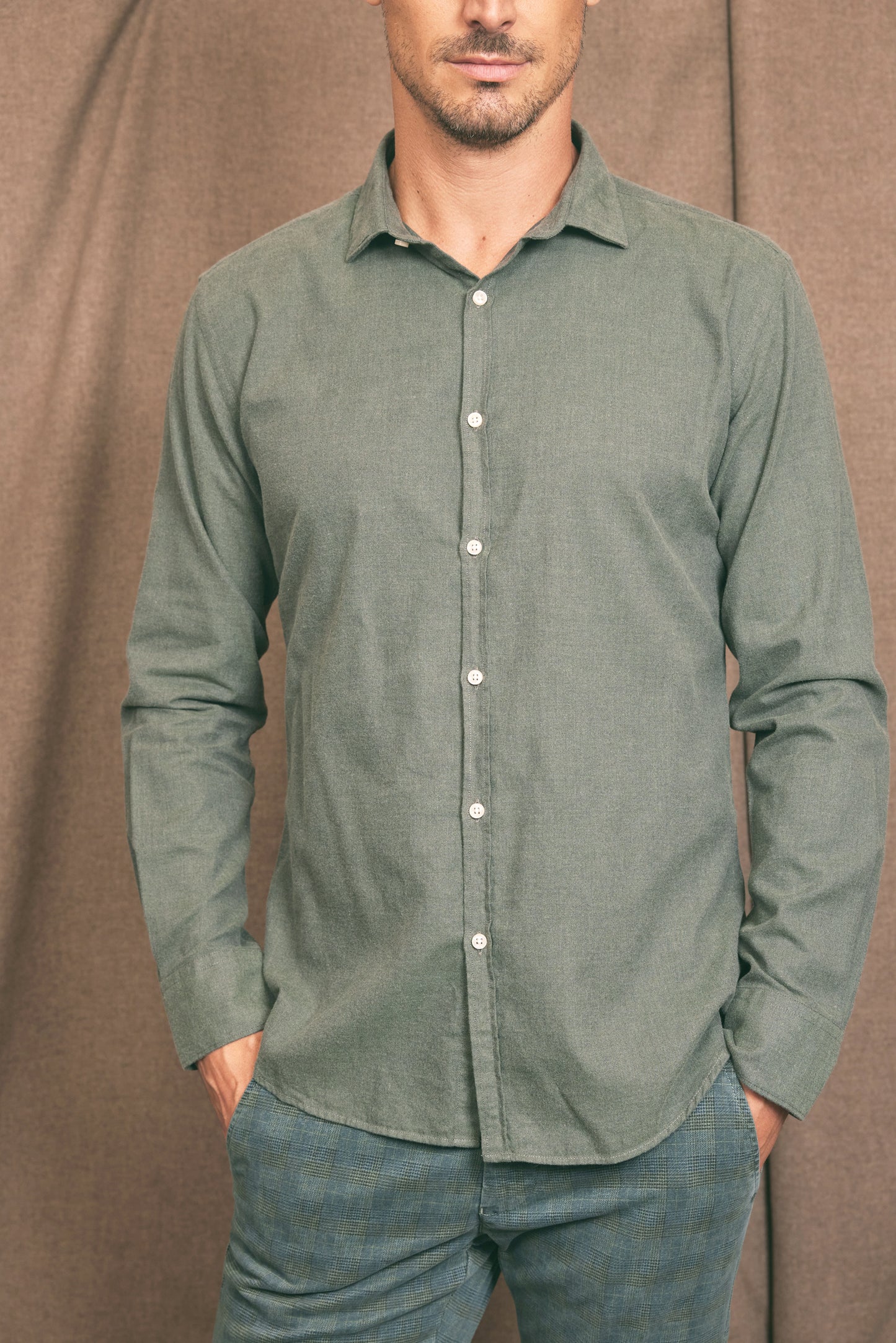 FLANNEL FITTED SHIRT KHAKI