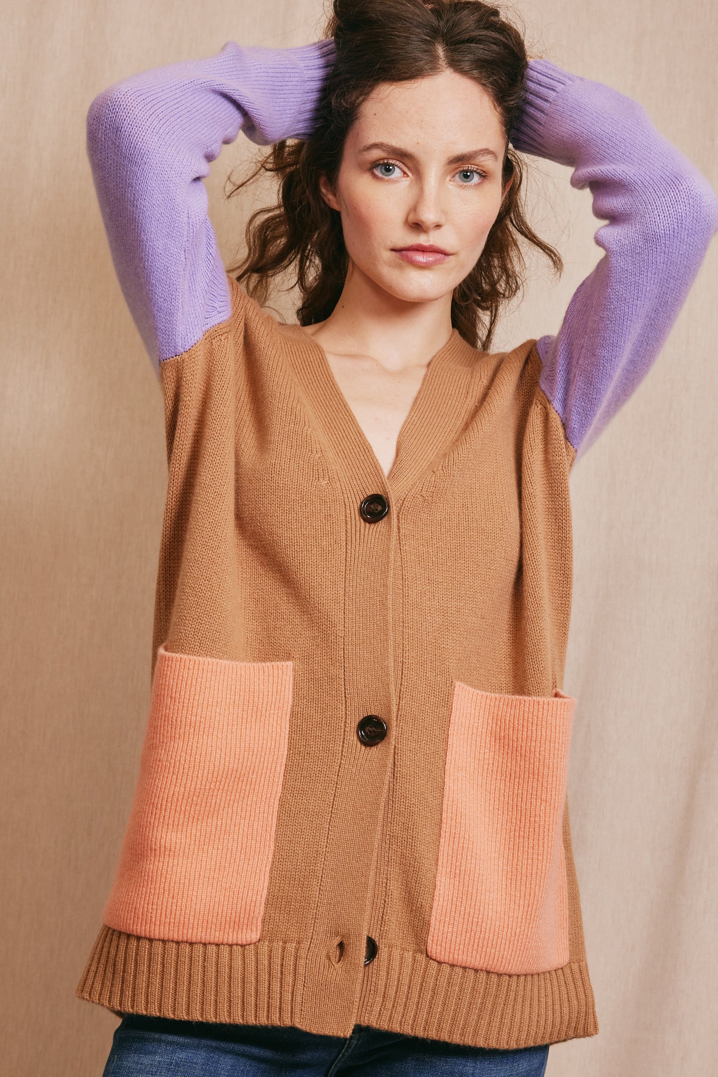 CASHMERE TRICOLORED CARDIGAN MULTICOLORED