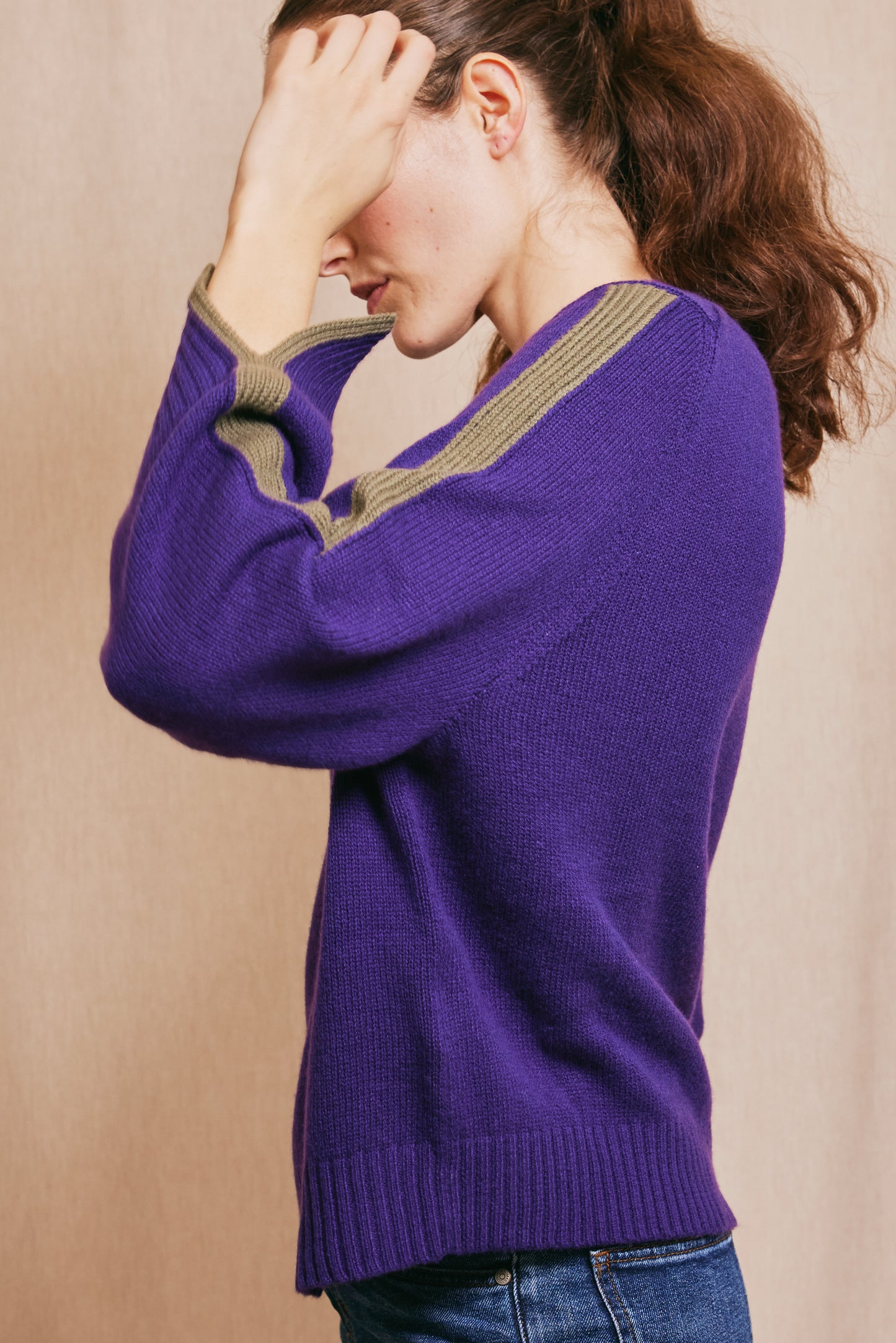 TWO-TONE WOOL CASHMERE SWEATER PURPLE-SAGE