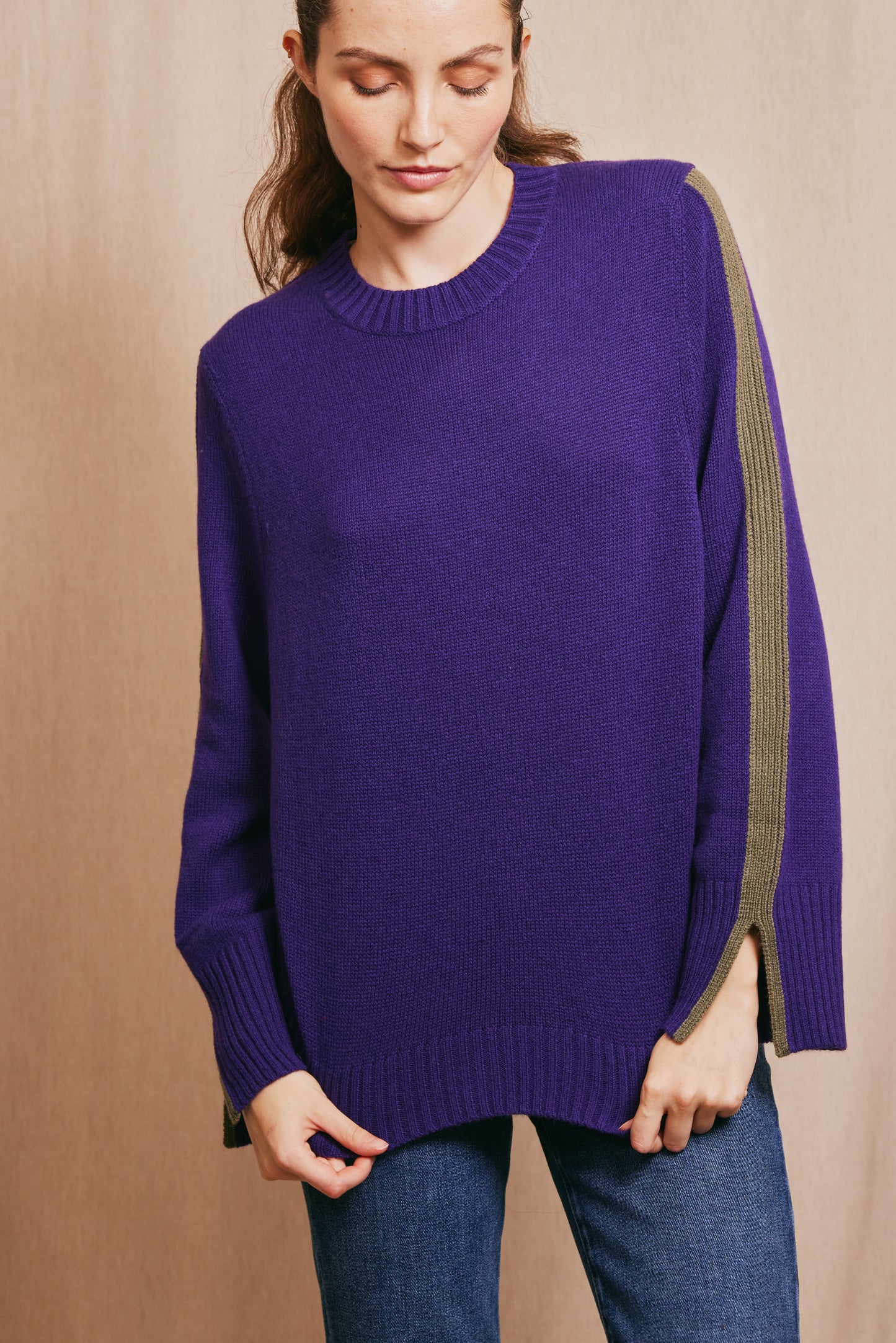 TWO-TONE WOOL CASHMERE SWEATER PURPLE-SAGE