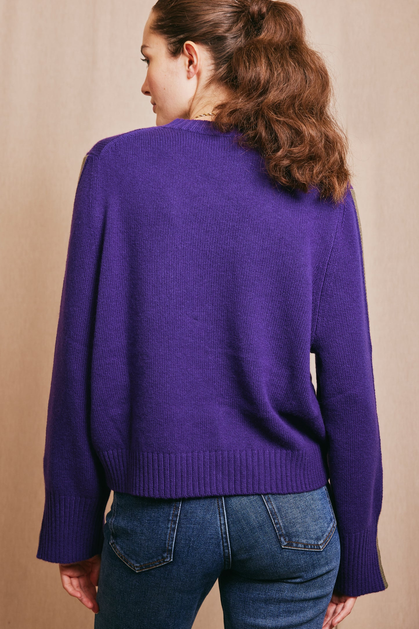 TWO-TONE WOOL CASHMERE SWEATER PURPLE-SAGE