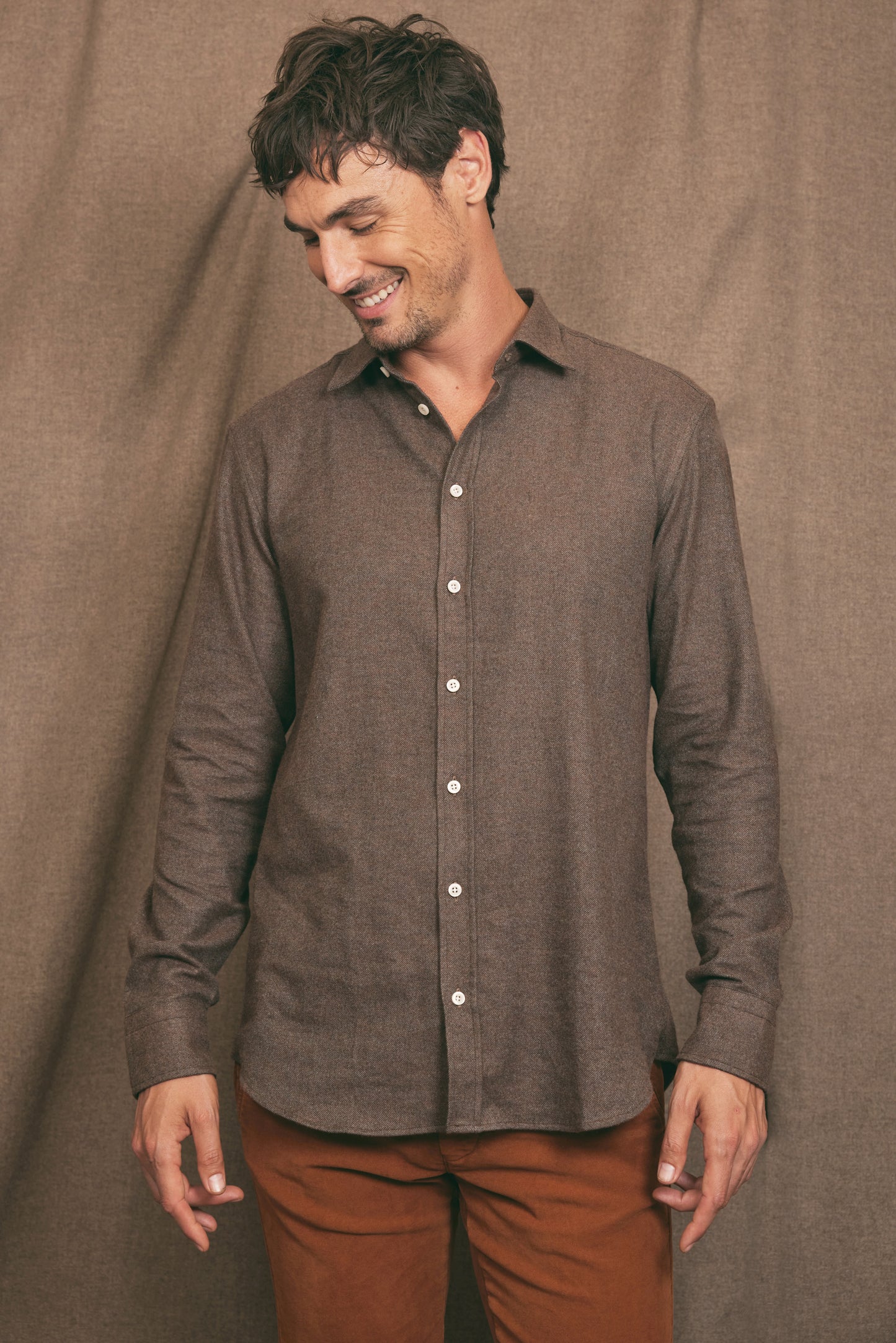 COTTON CASHMERE SHIRT BROWN