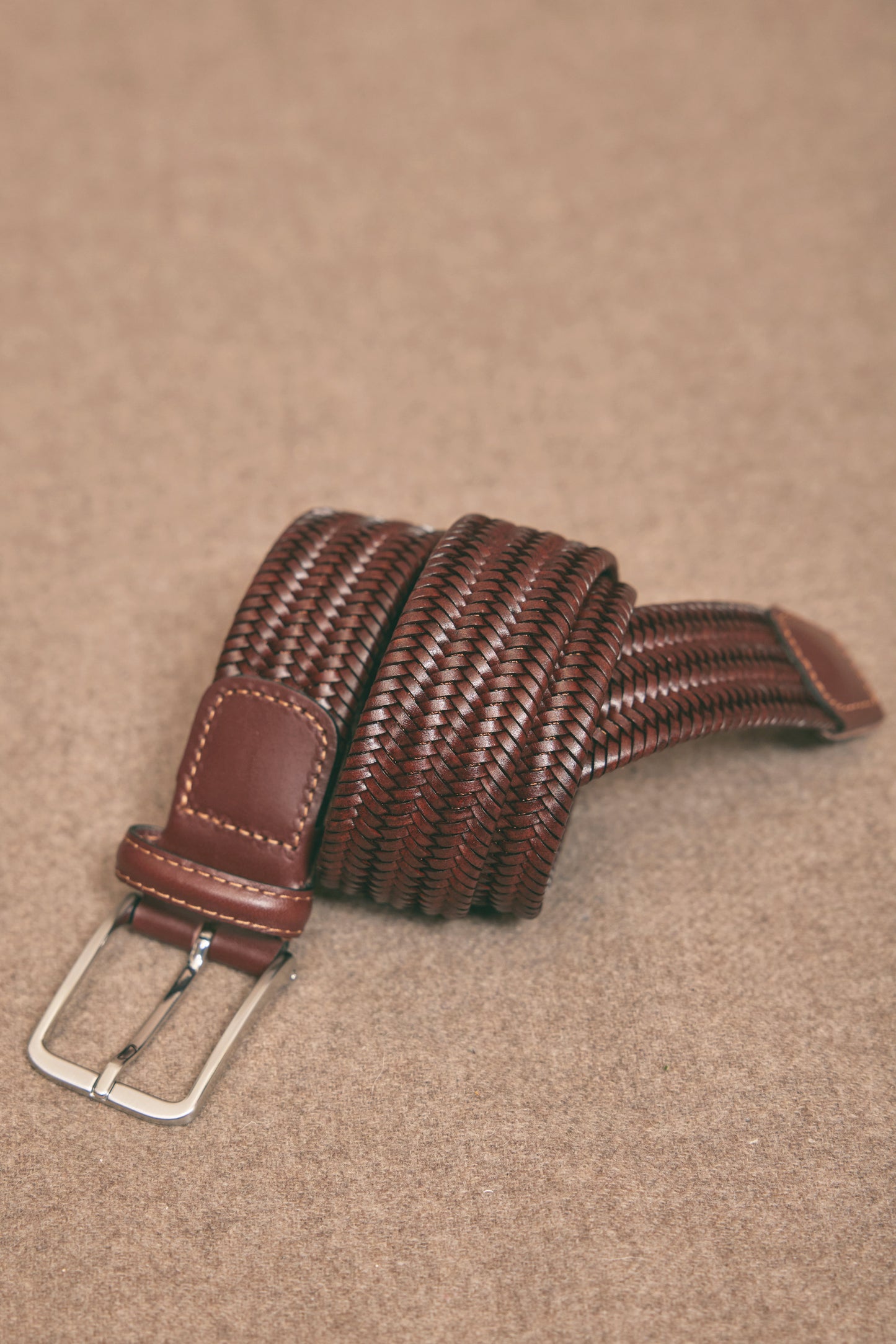 WOVEN LEATHER BELT BRANDY