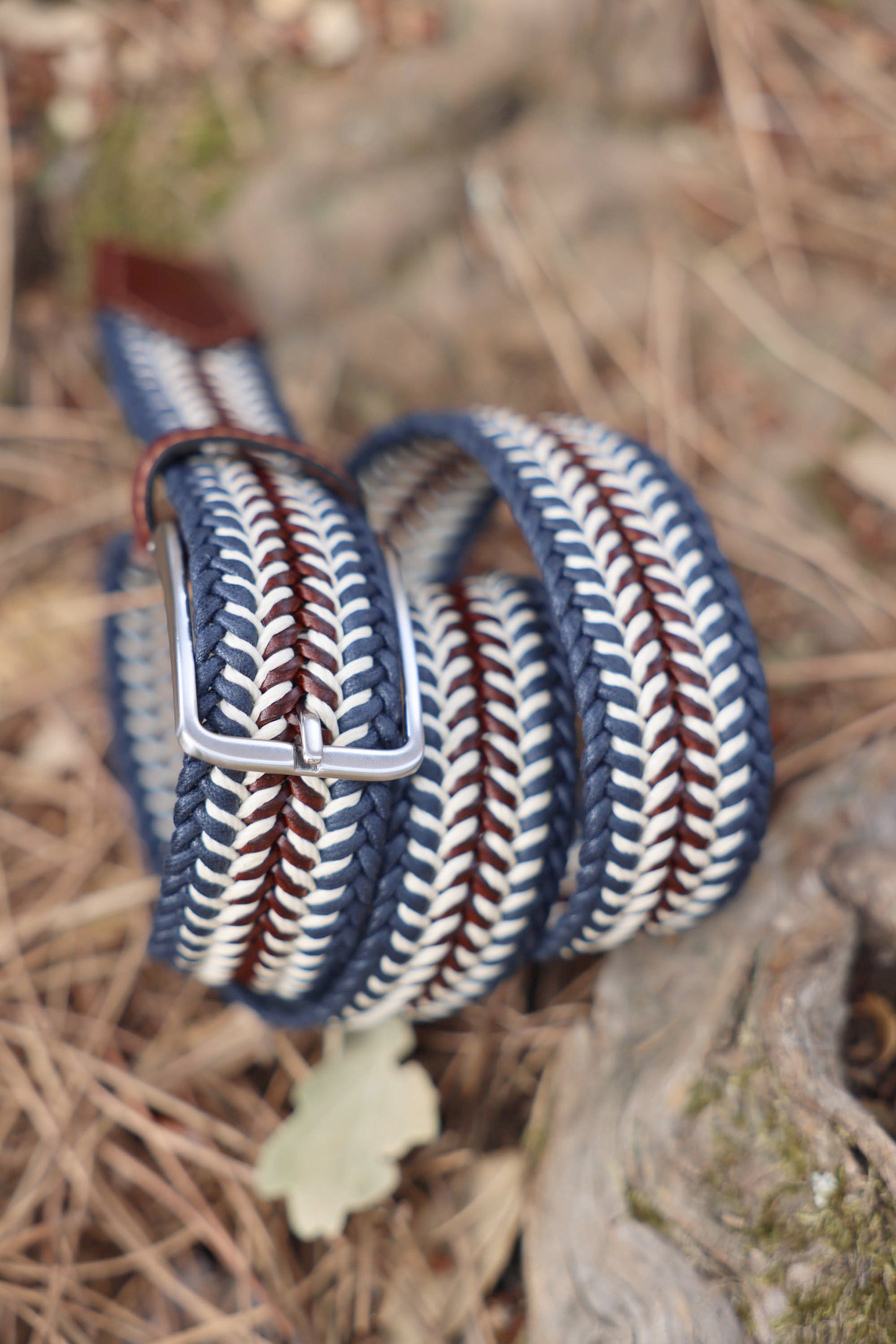 LEATHER AND COTTON BELT NAVY