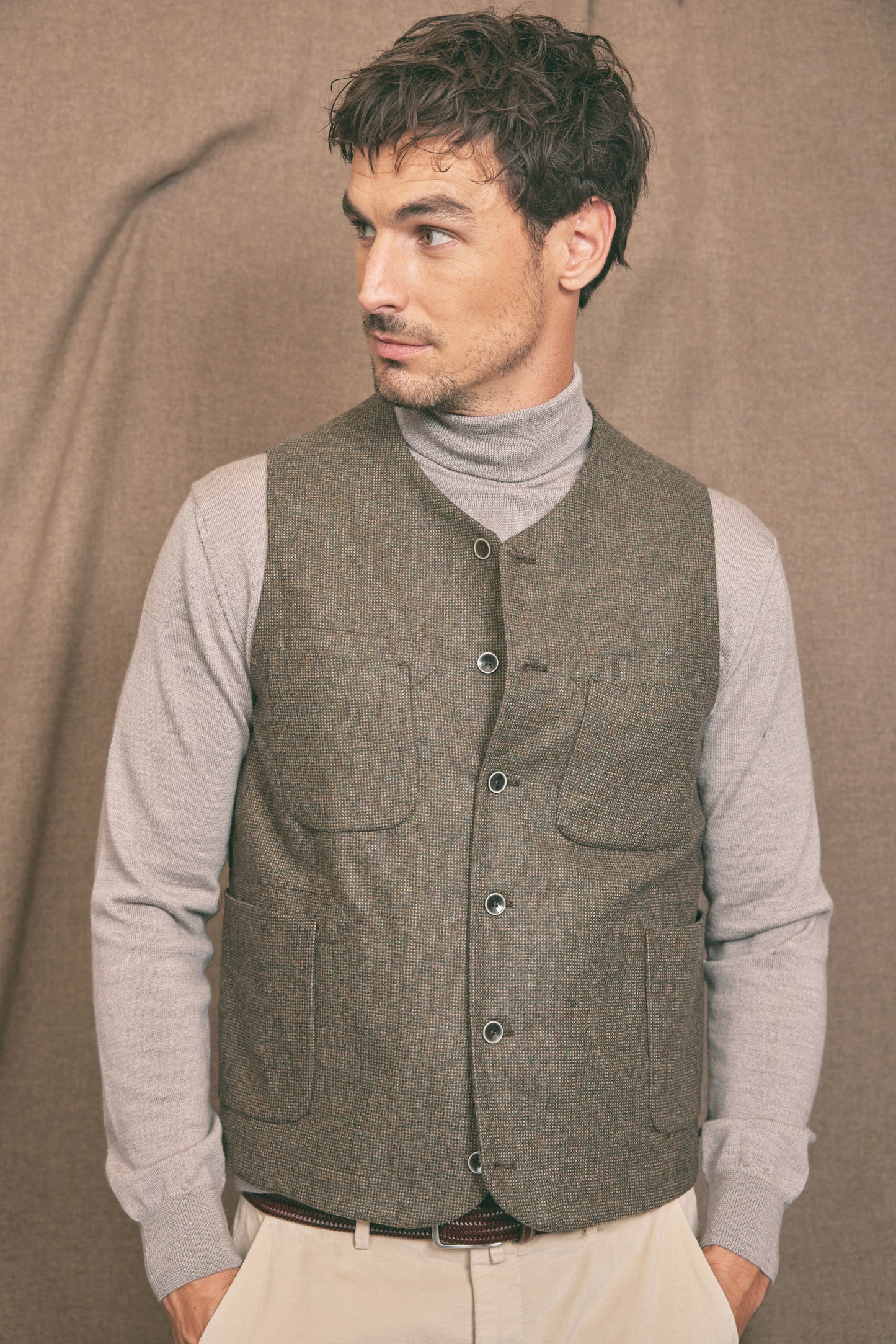 MINI CHEQUERED WAIST COAT BROWN