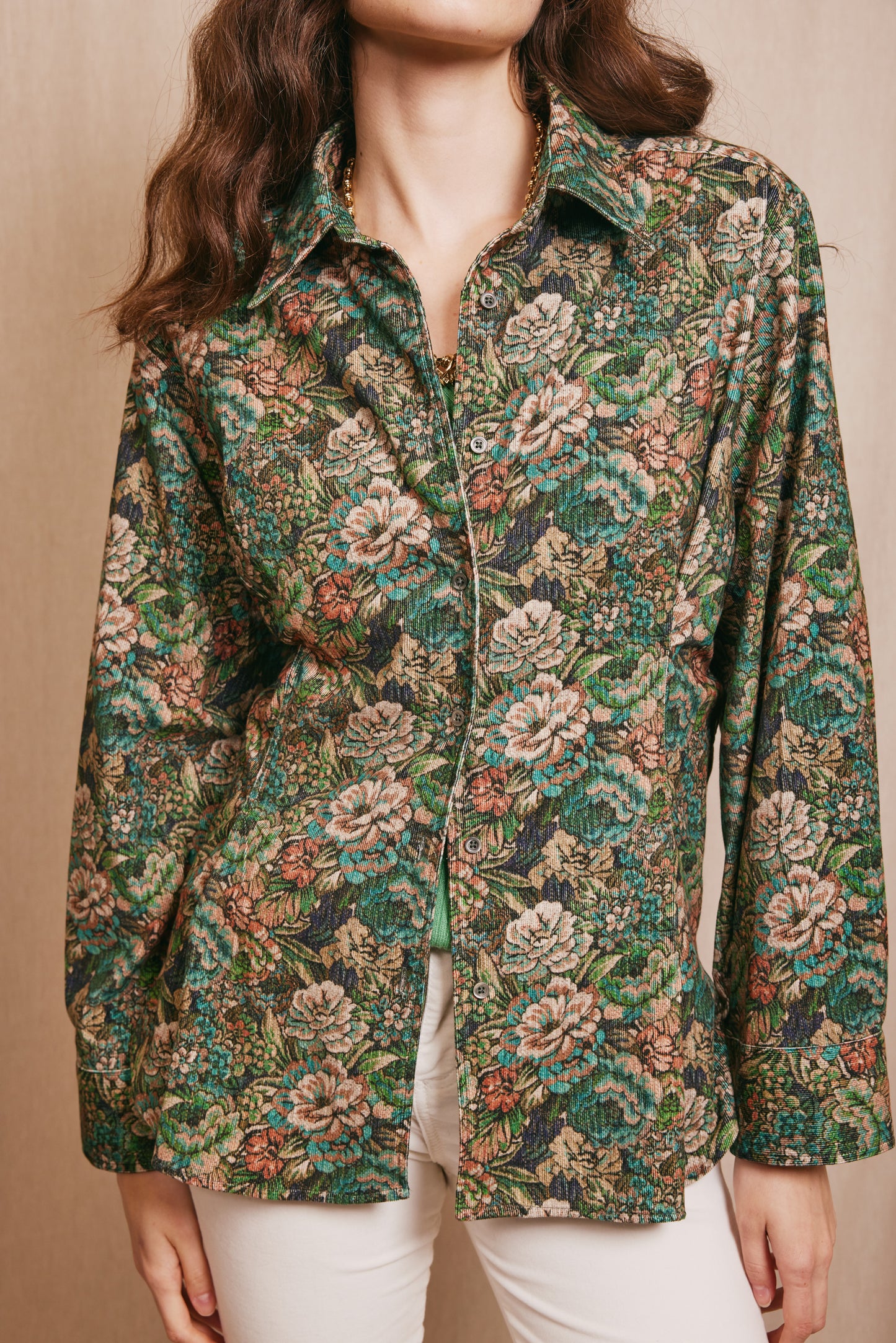 FITTED CORDUROY PRINTED SHIRT GREEN