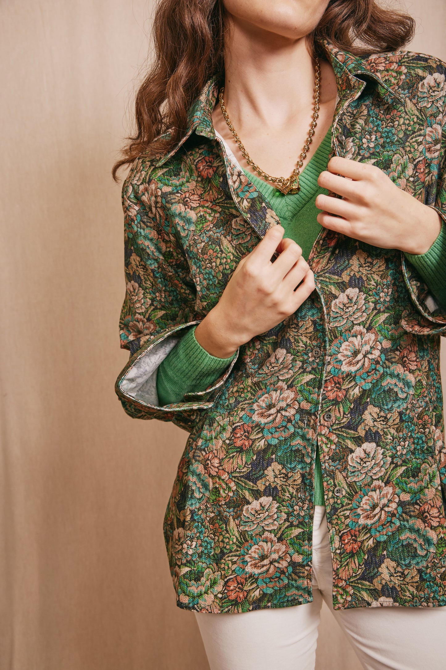 FITTED CORDUROY PRINTED SHIRT GREEN