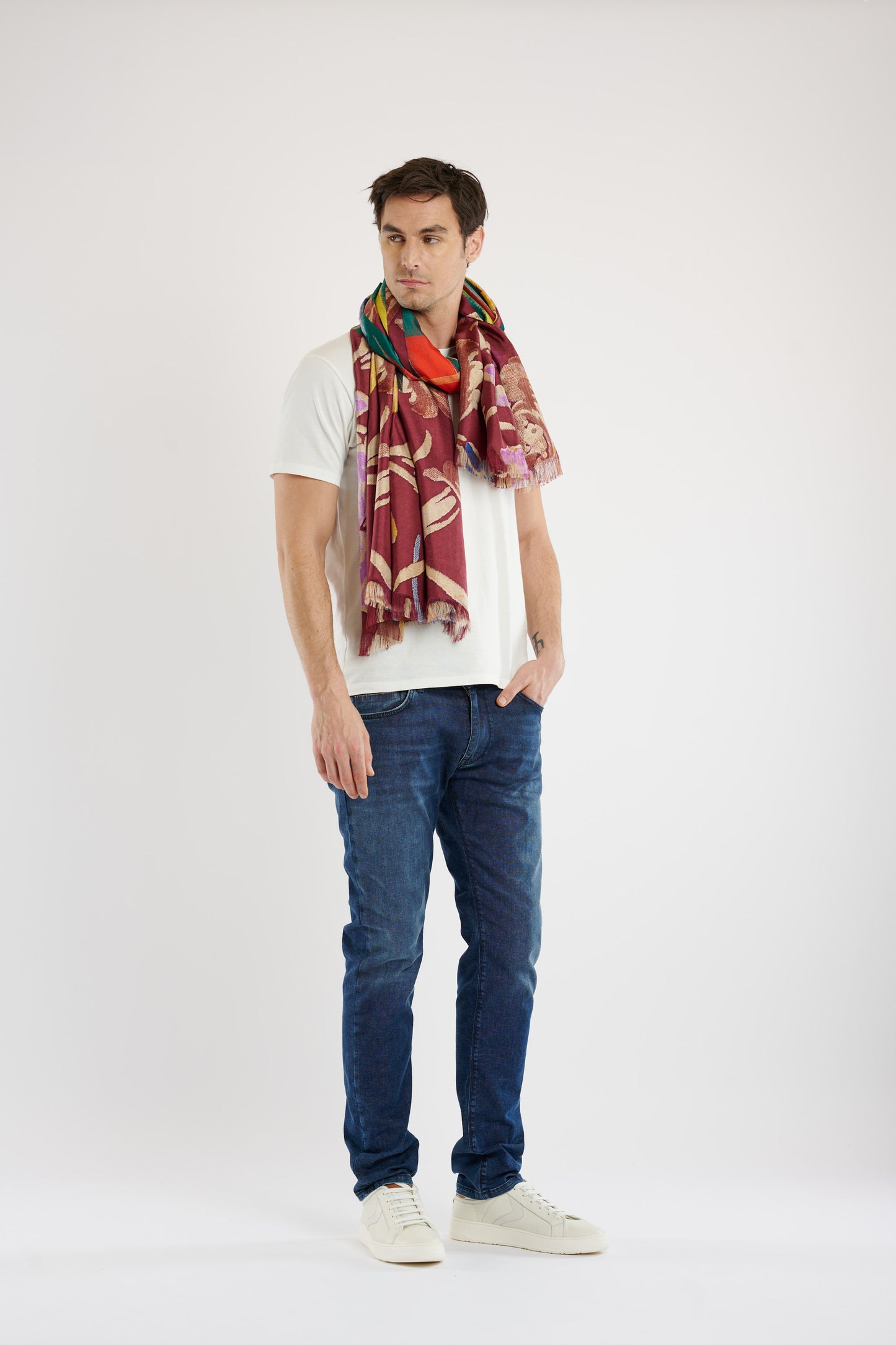 FOULARD EN SOIE FRANGES BORDEAUX