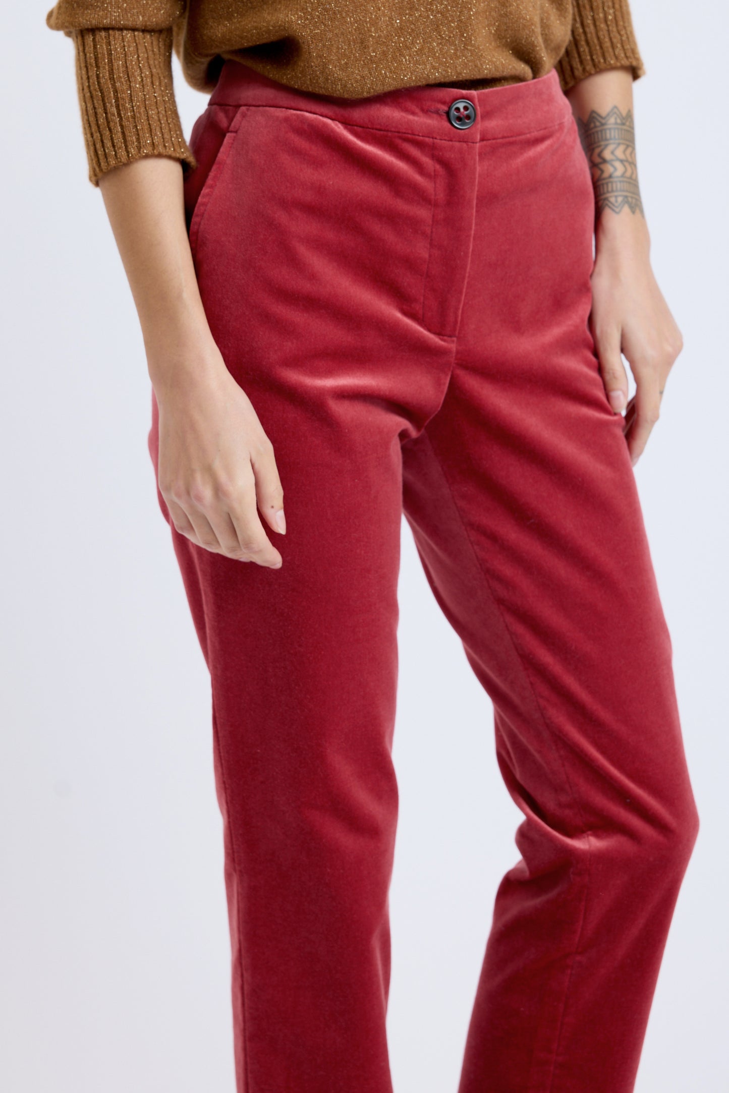 VELVET SPLIT PANTS BORDEAUX