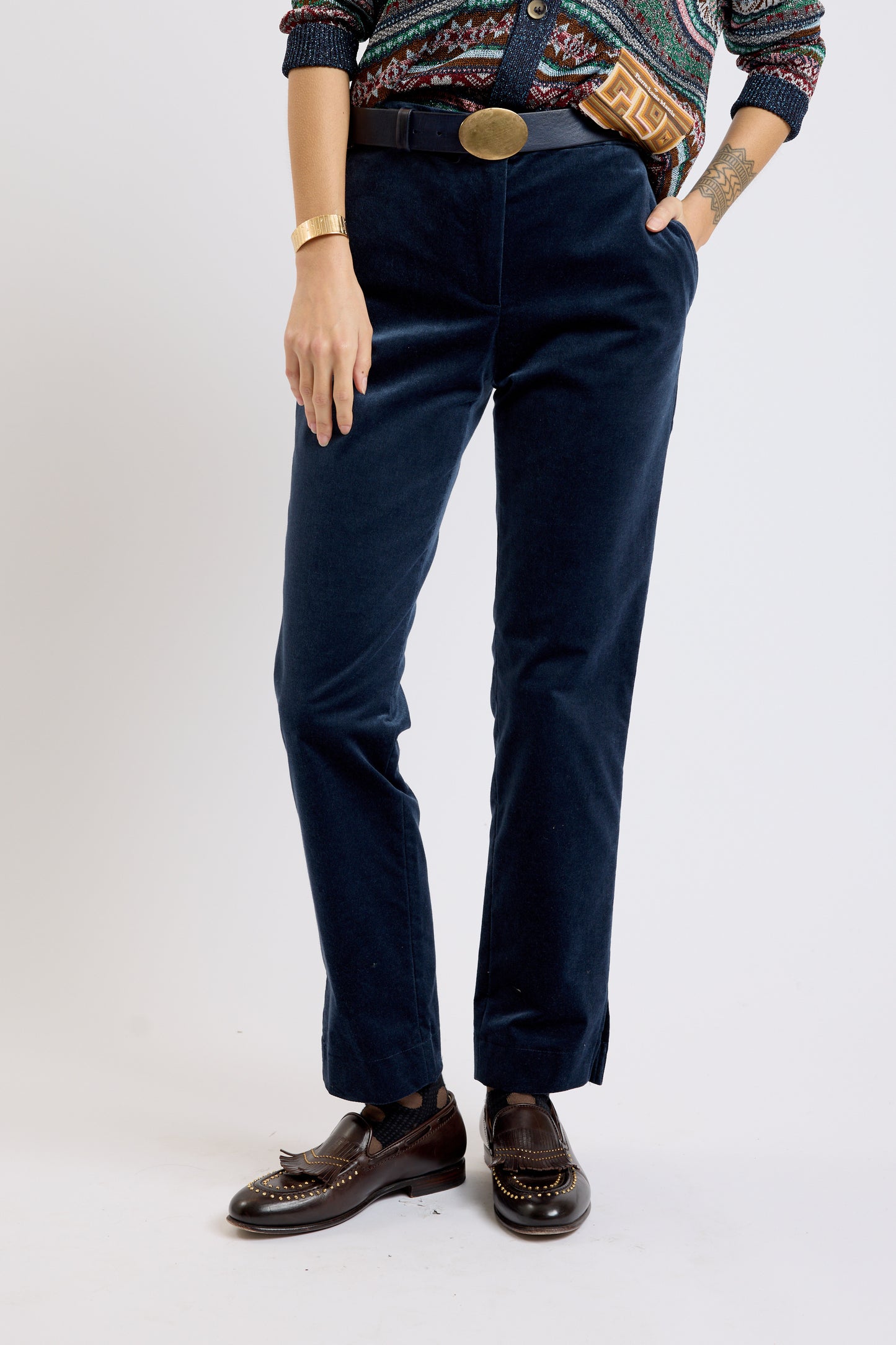 VELVET SPLIT PANTS DENIM