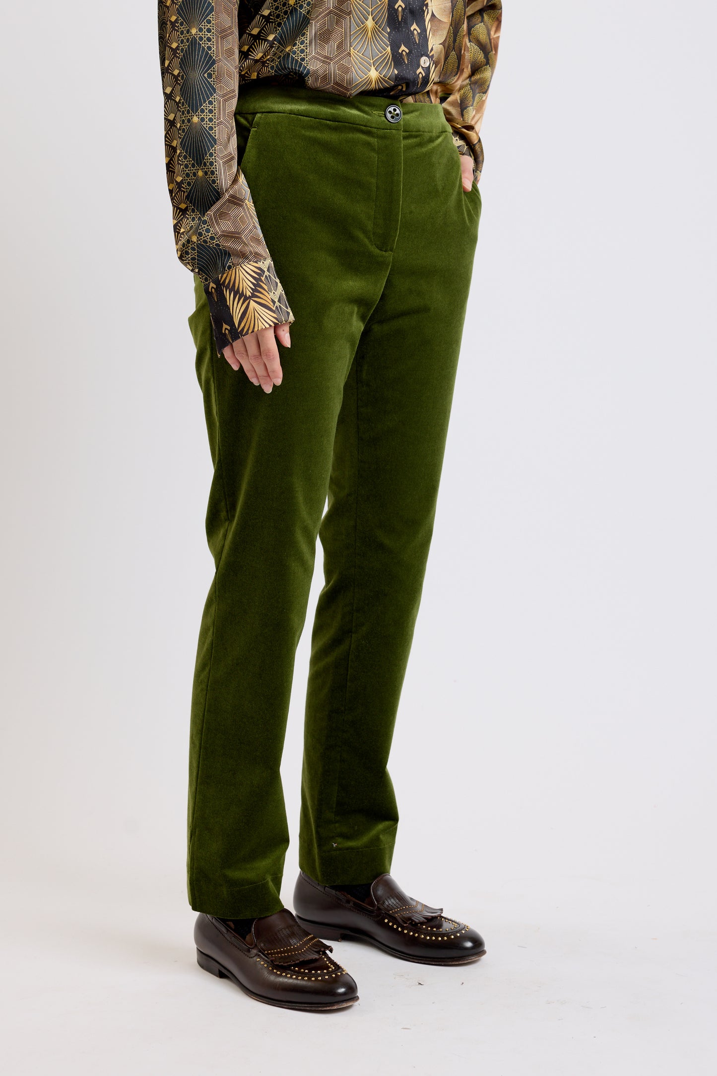 VELVET SPLIT PANTS MOSS