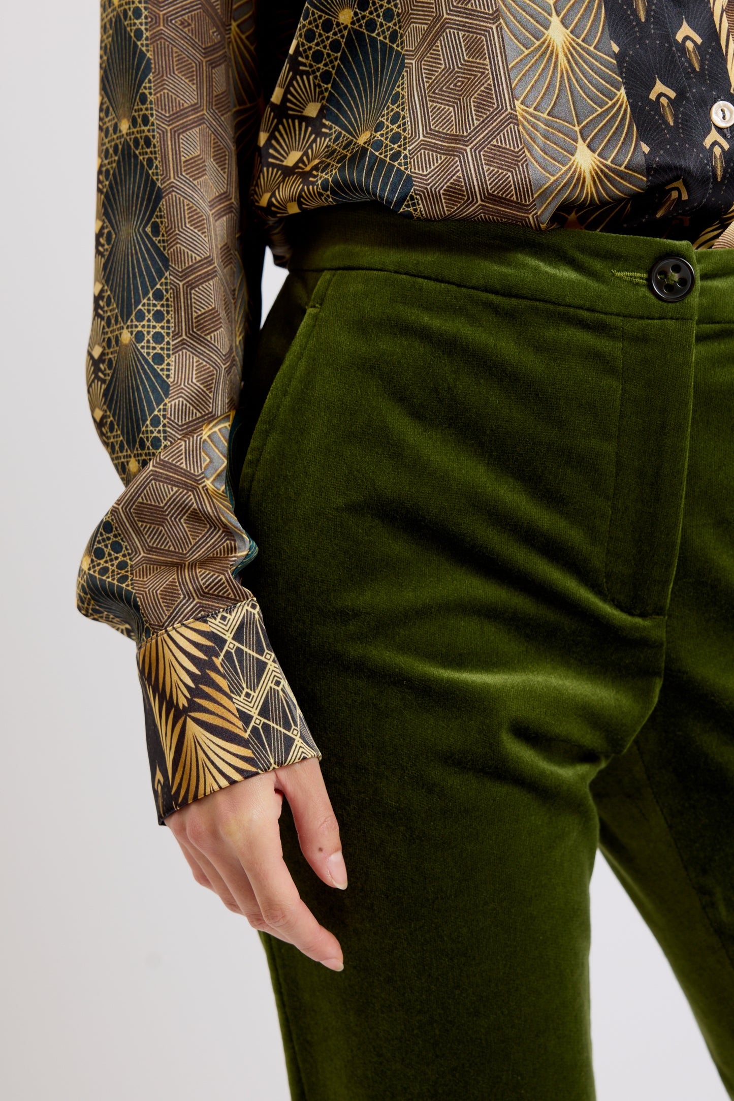 VELVET SPLIT PANTS MOSS