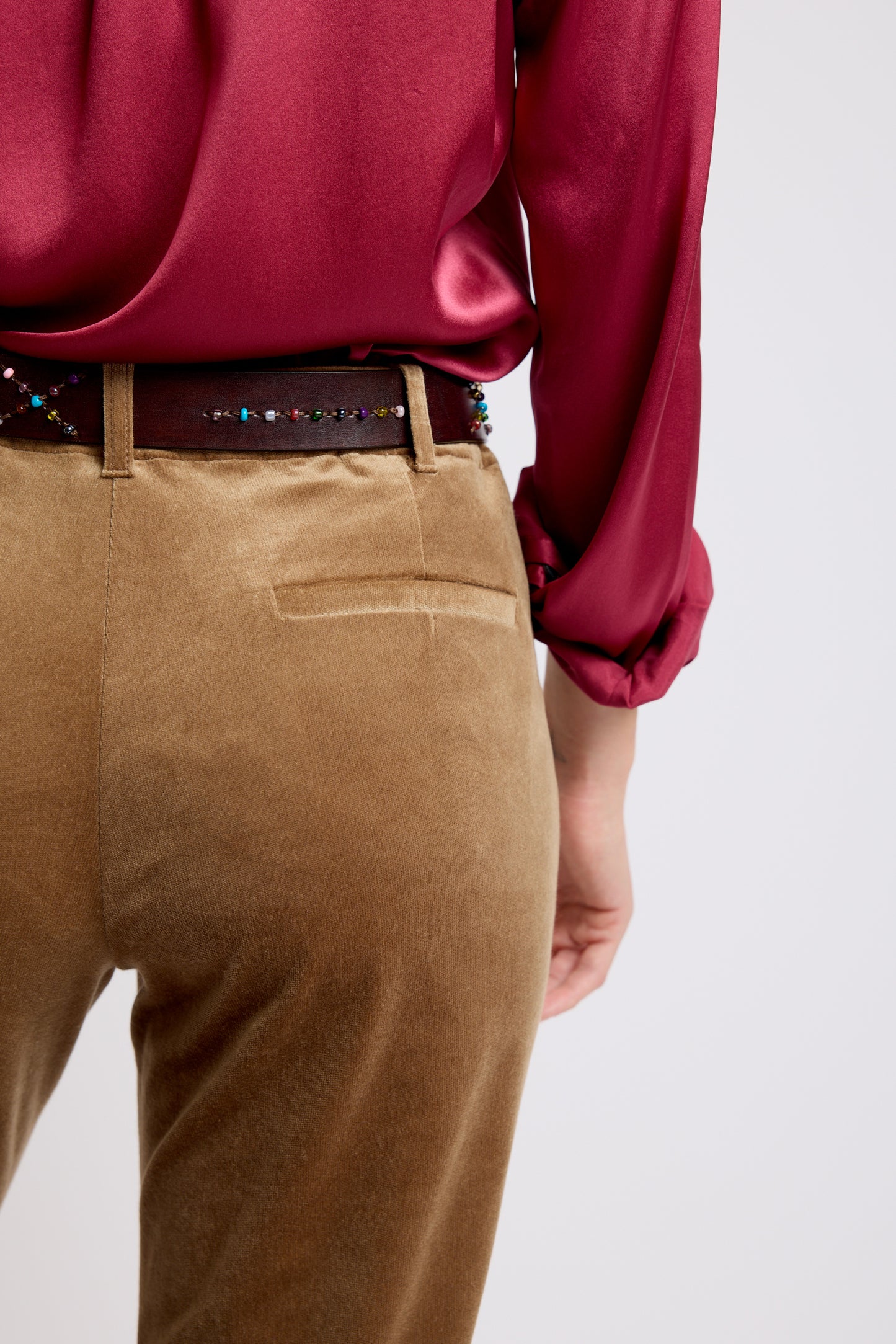 PANTALON VELOURS LISSE FLARE MARRON GLACÉ